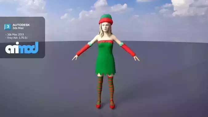 Lady in Christmas Costume 3D model