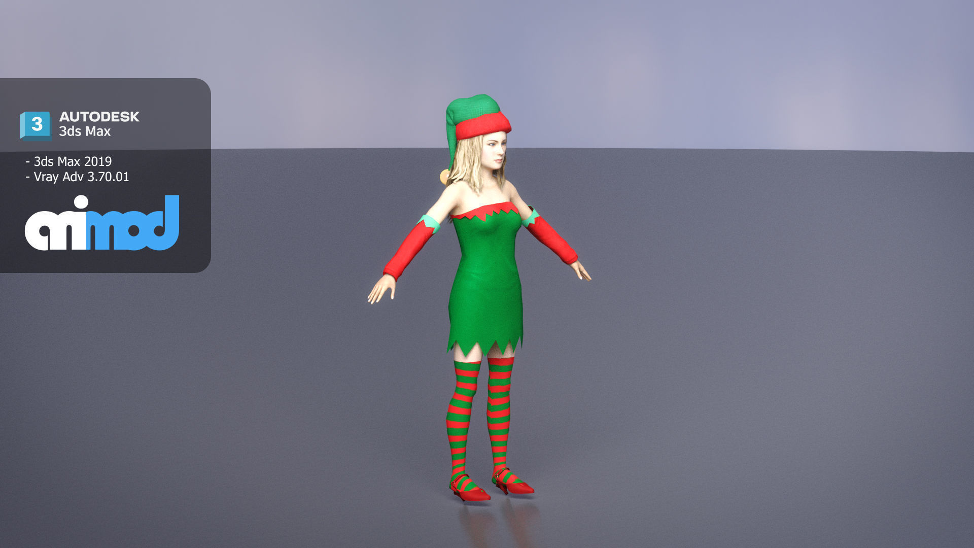 Lady in Christmas Costume 3D model_1