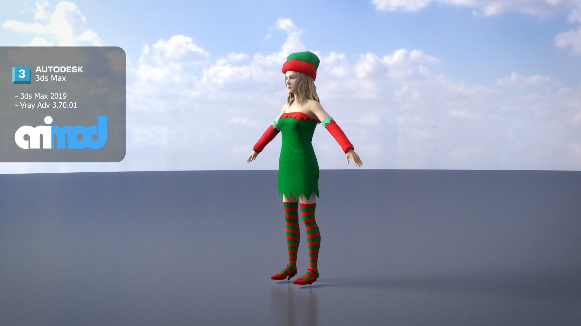 Lady in Christmas Costume 3D model_2