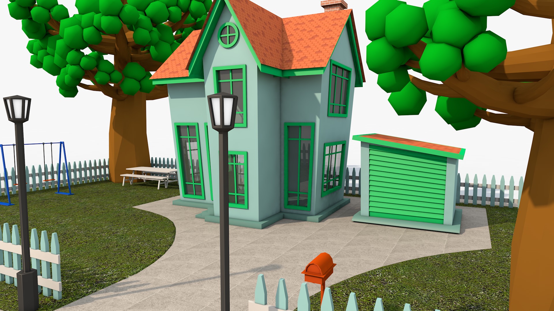 Cartoon House 3D model_3