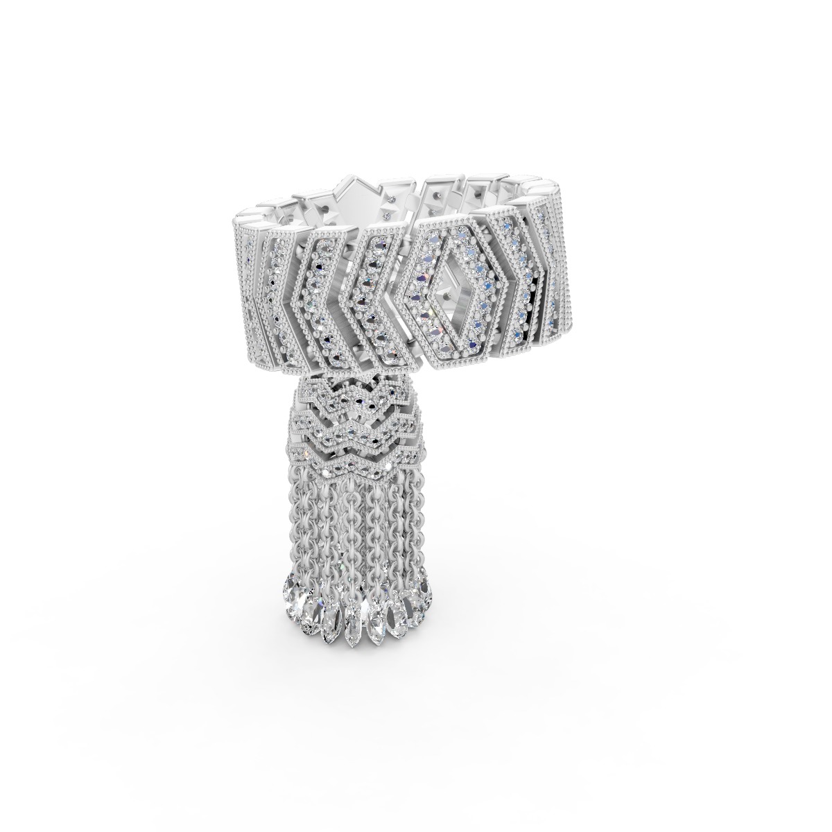 Brush Ring With Pear Diamonds 3D print model_3