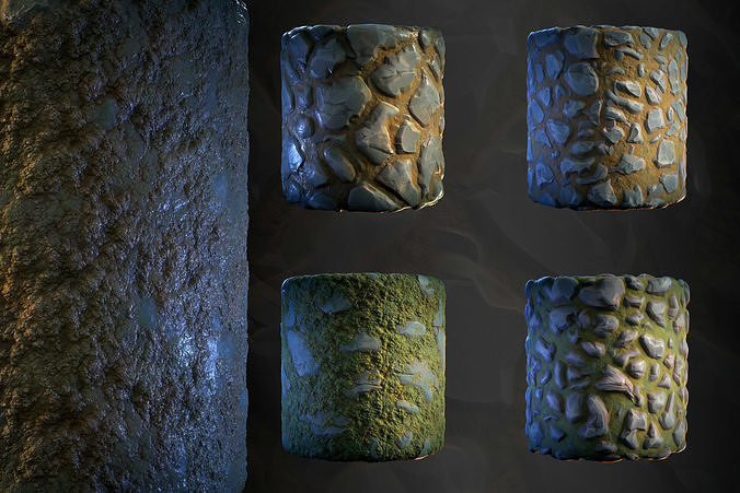 Stone Floor and Moss Stylized - Vol 18 -  SBsar - Maps Texture