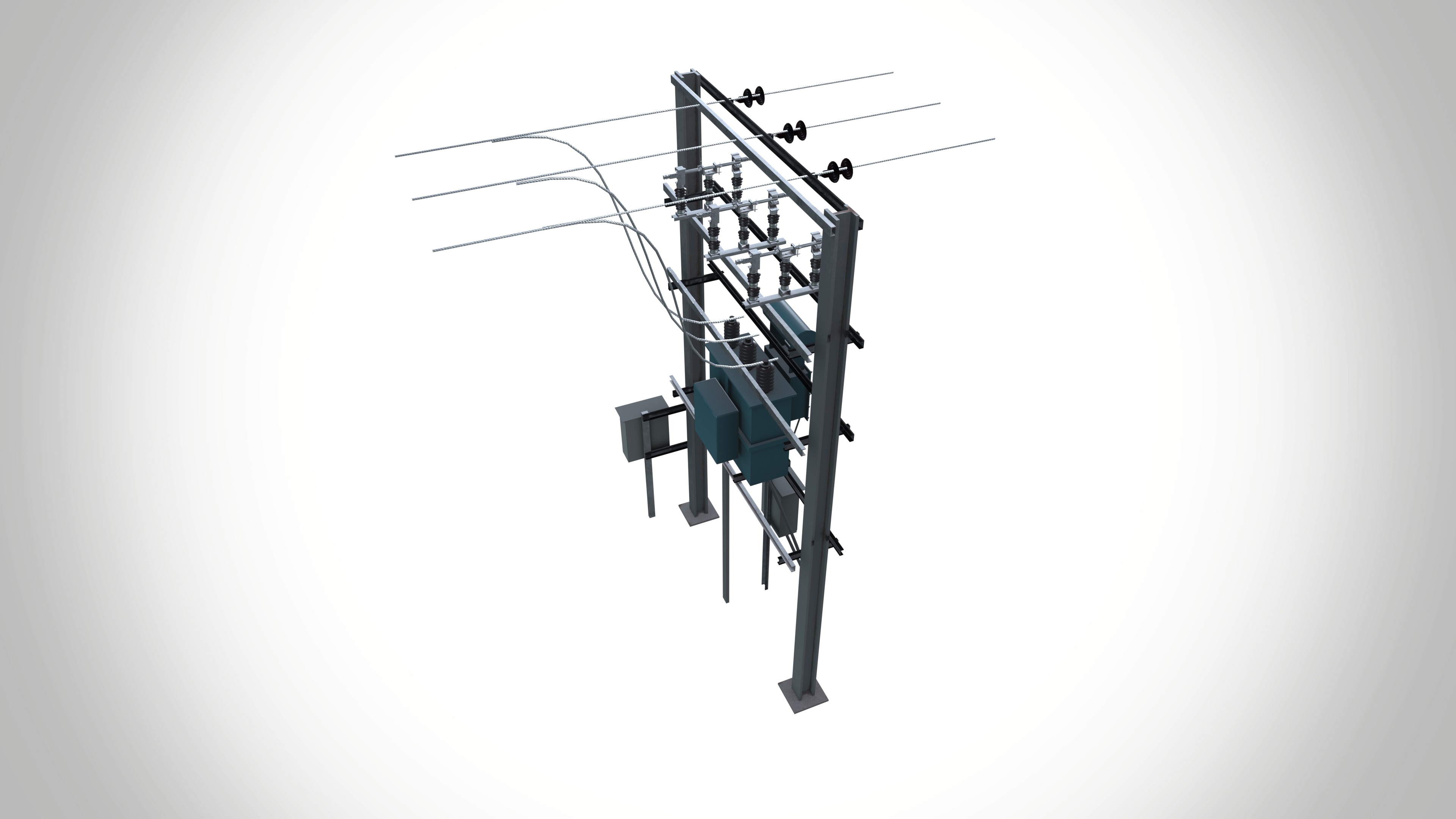 Pole With Transformer Low-poly 3D model_6
