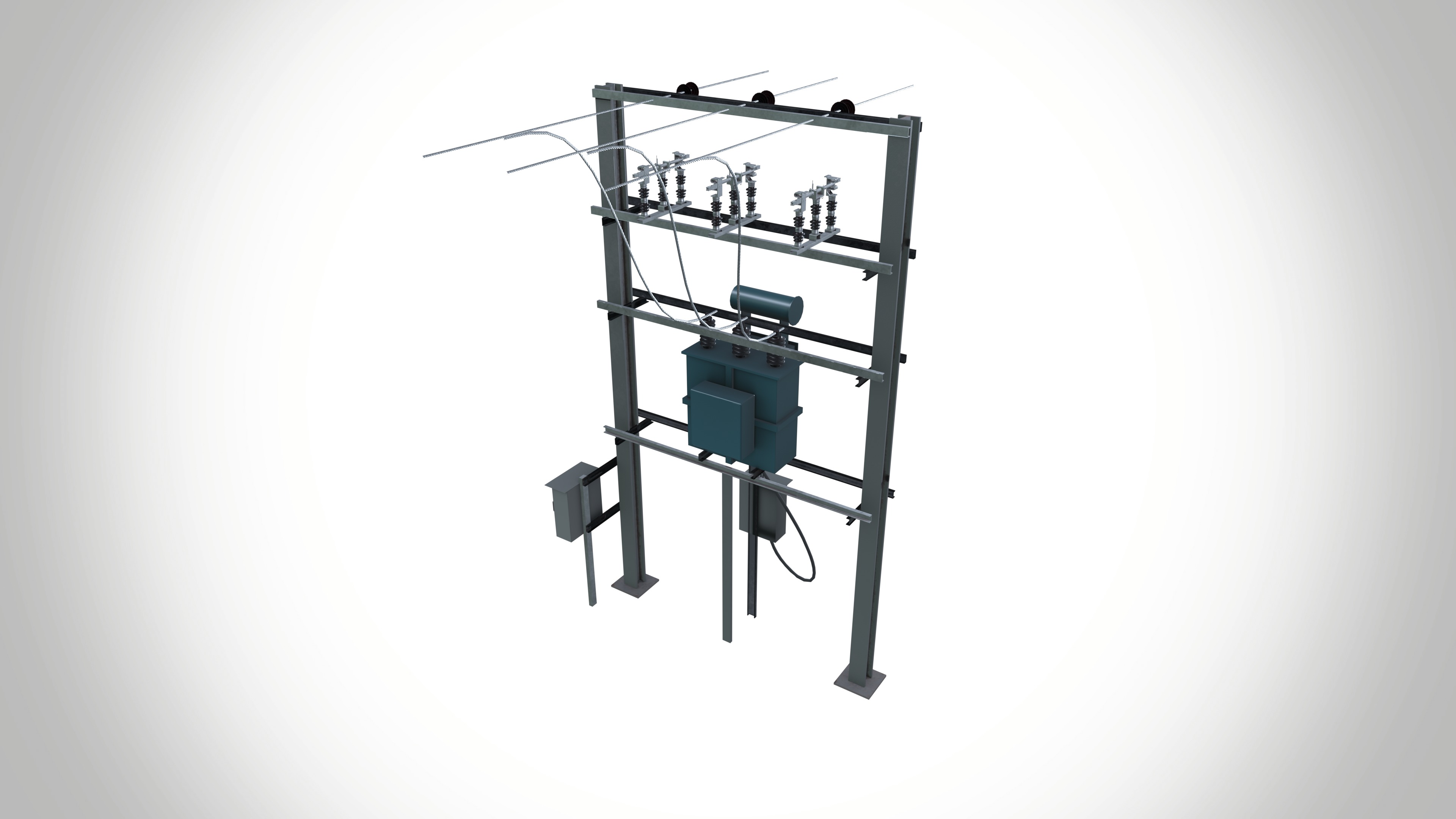 Pole With Transformer Low-poly 3D model_3