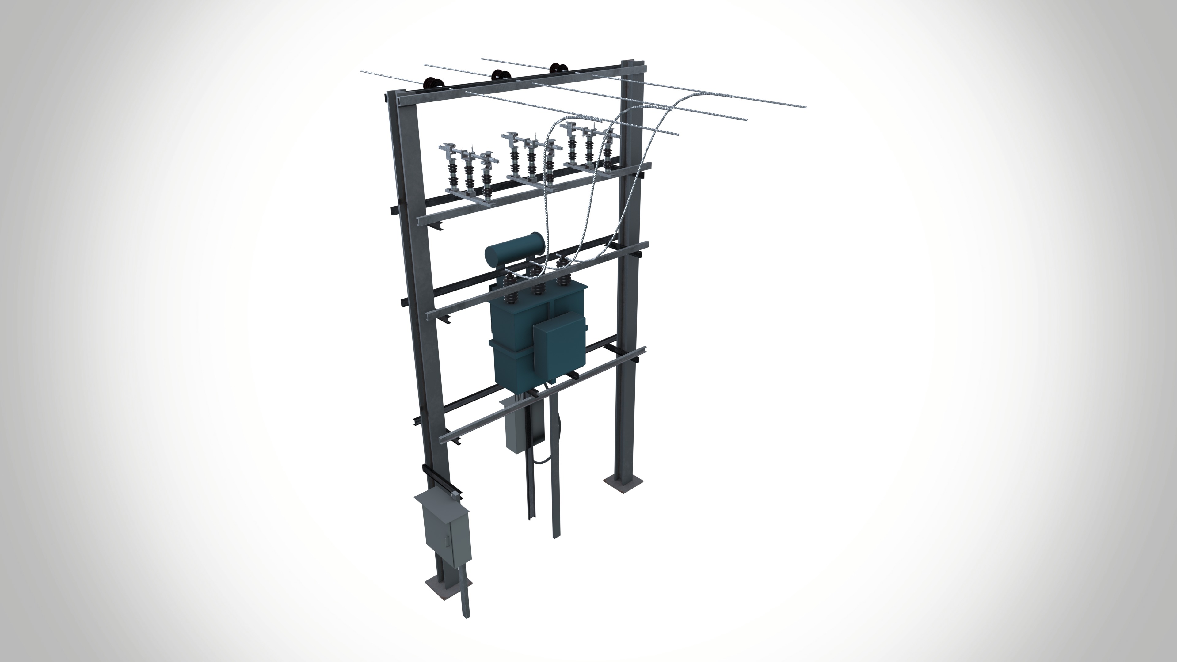 Pole With Transformer Low-poly 3D model_4
