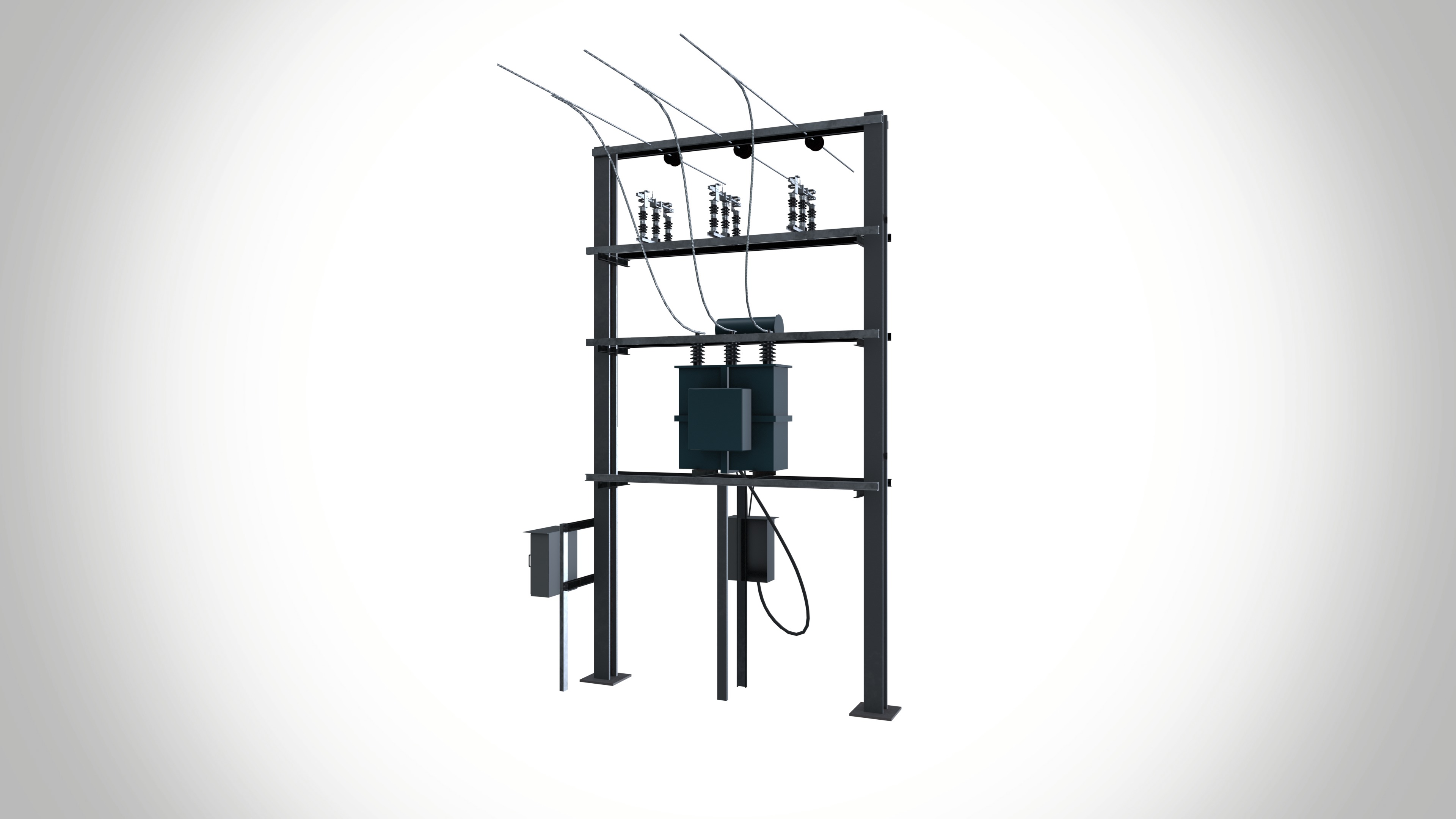 Pole With Transformer Low-poly 3D model_2