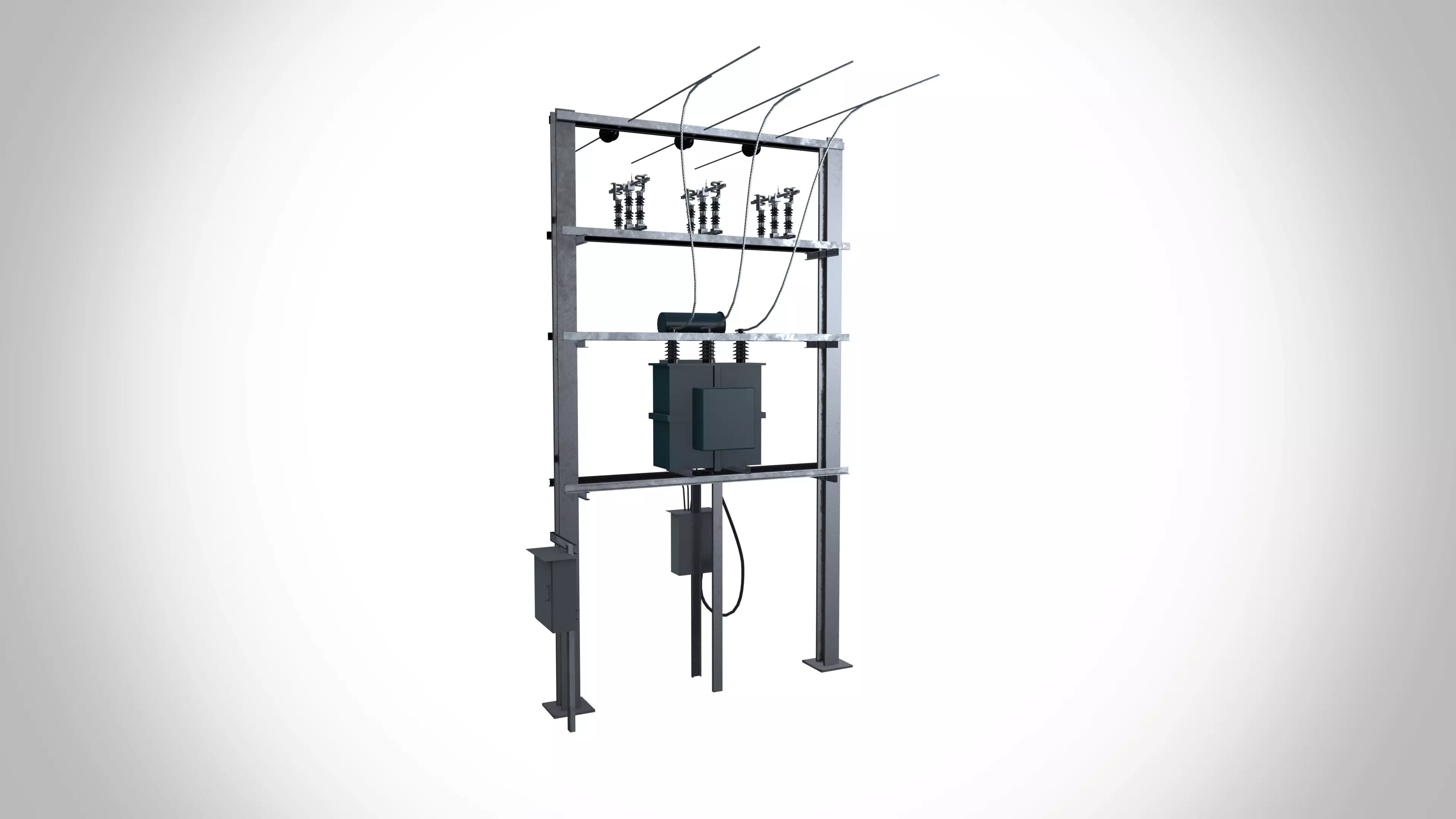 Pole With Transformer Low-poly 3D model_0