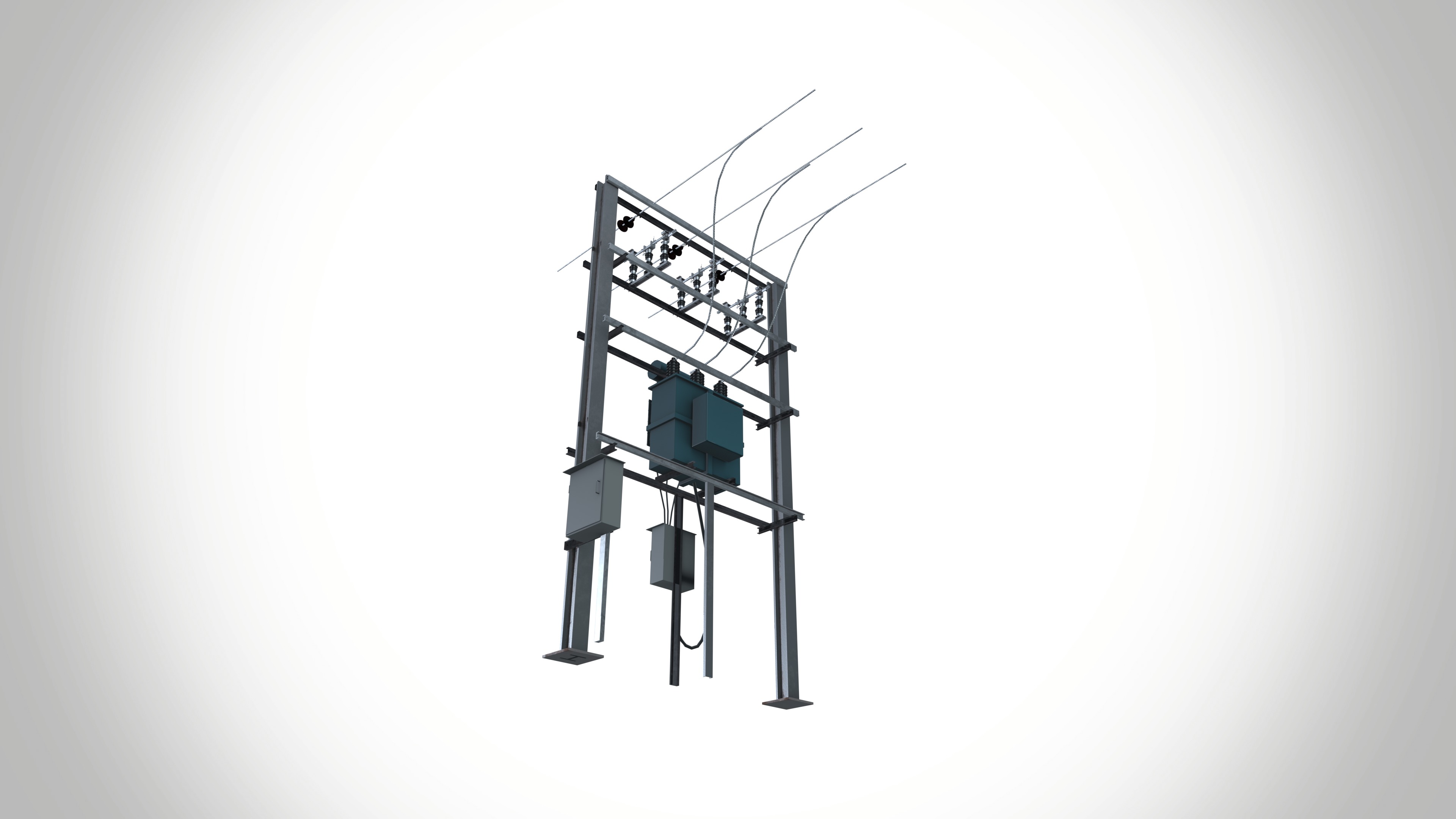 Pole With Transformer Low-poly 3D model_8