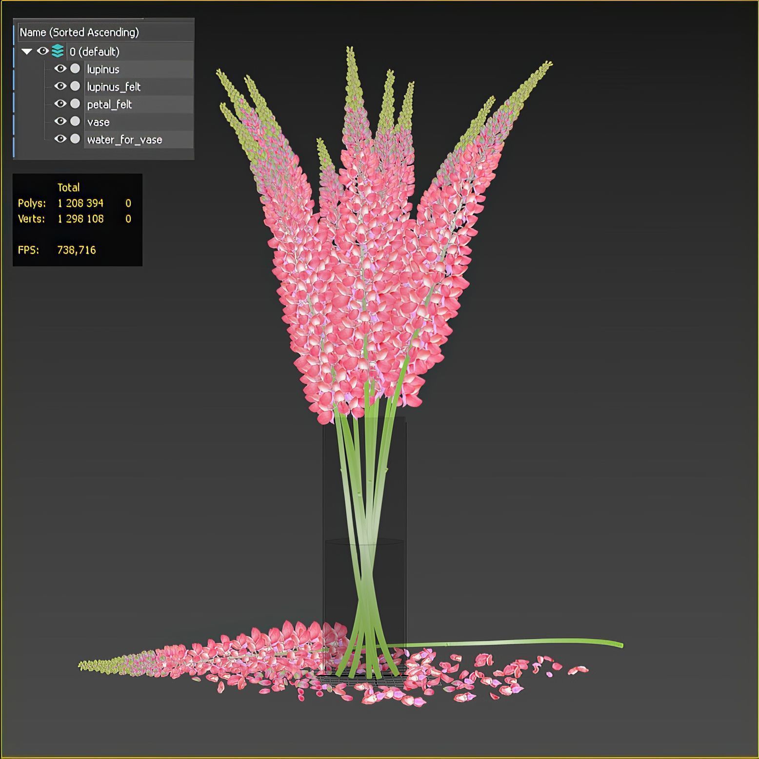 Bouquet of pink lupine flowers Lupinus 3D model_4