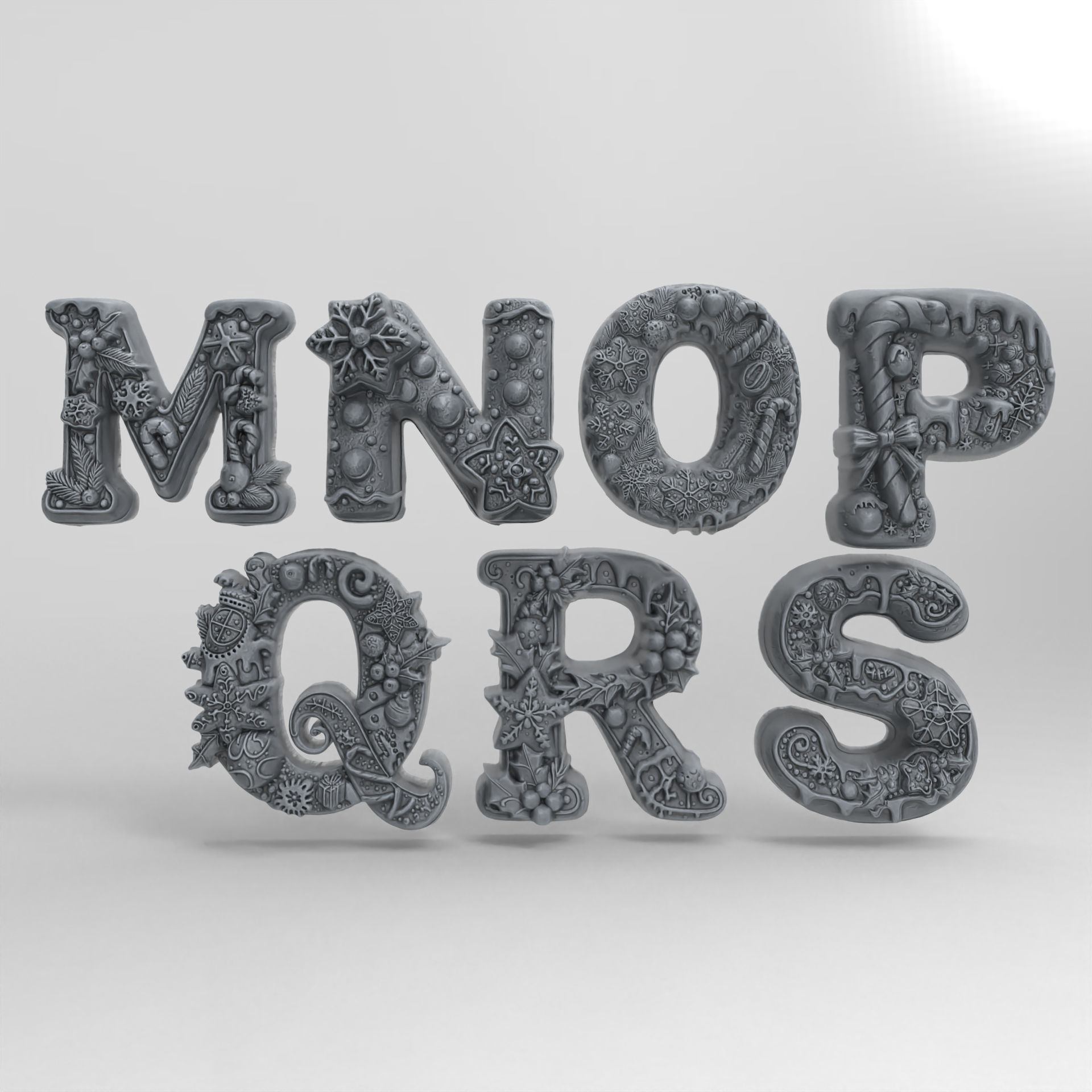 christmas alphabet decor M to S  3D print model_2