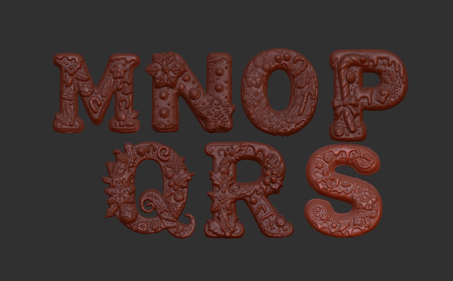 christmas alphabet decor M to S  3D print model_8