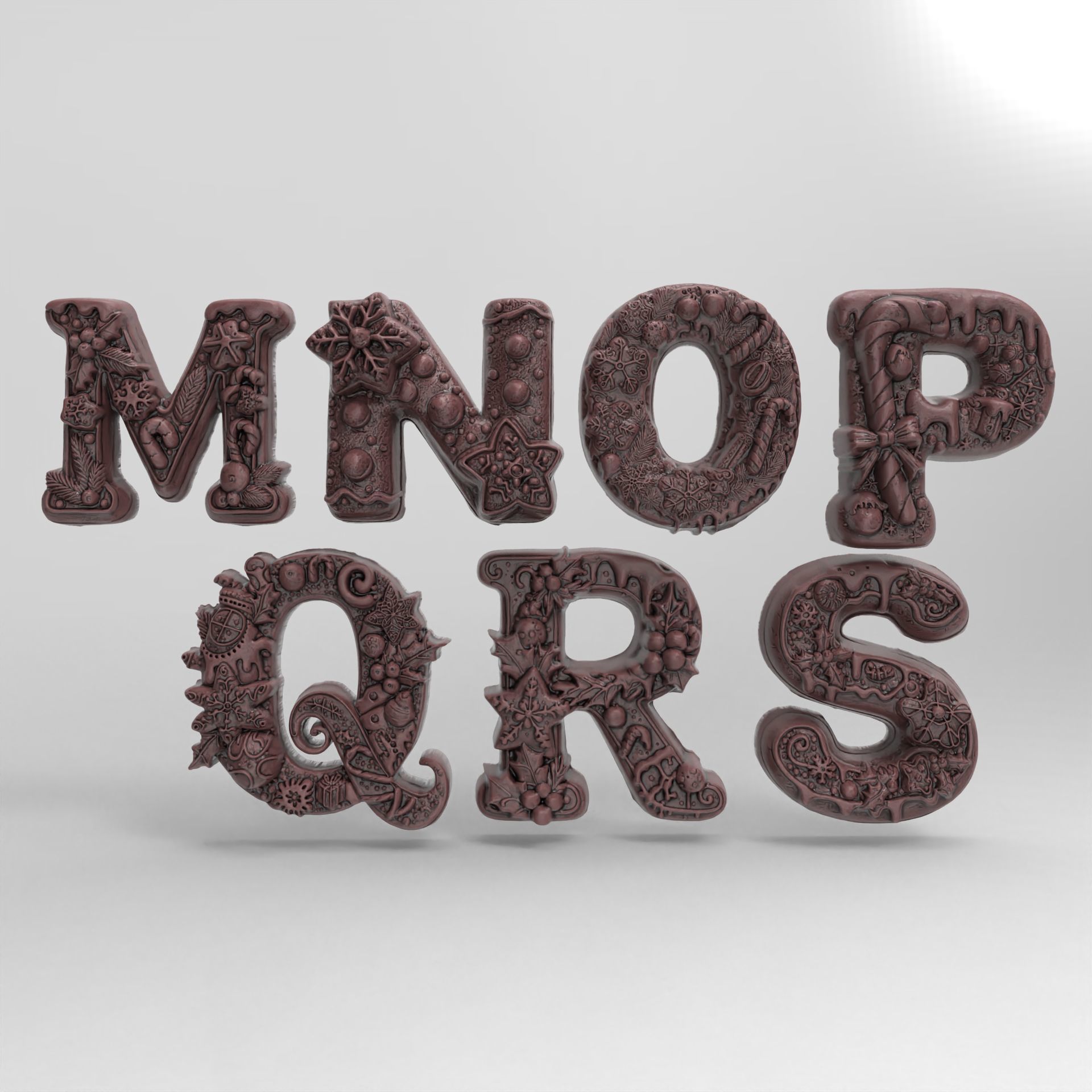 christmas alphabet decor M to S  3D print model_4