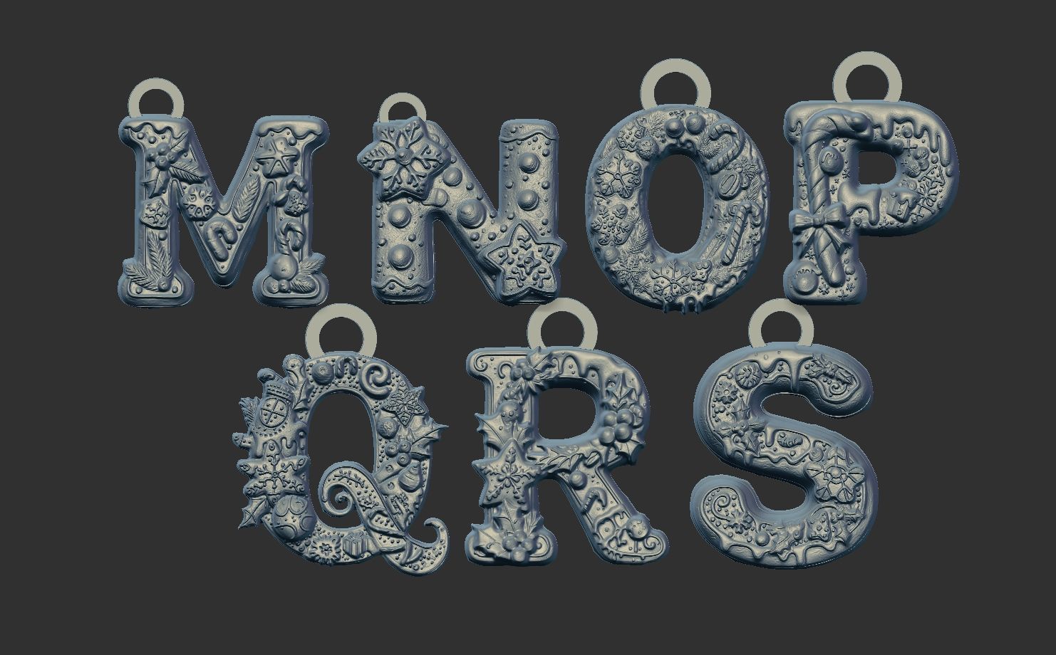 christmas alphabet decor M to S  3D print model_6