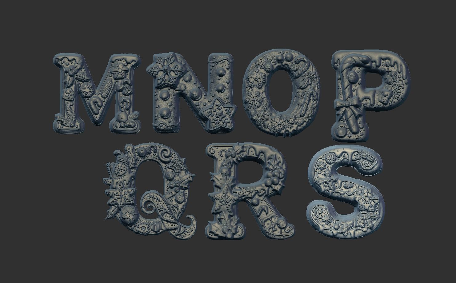 christmas alphabet decor M to S  3D print model_9