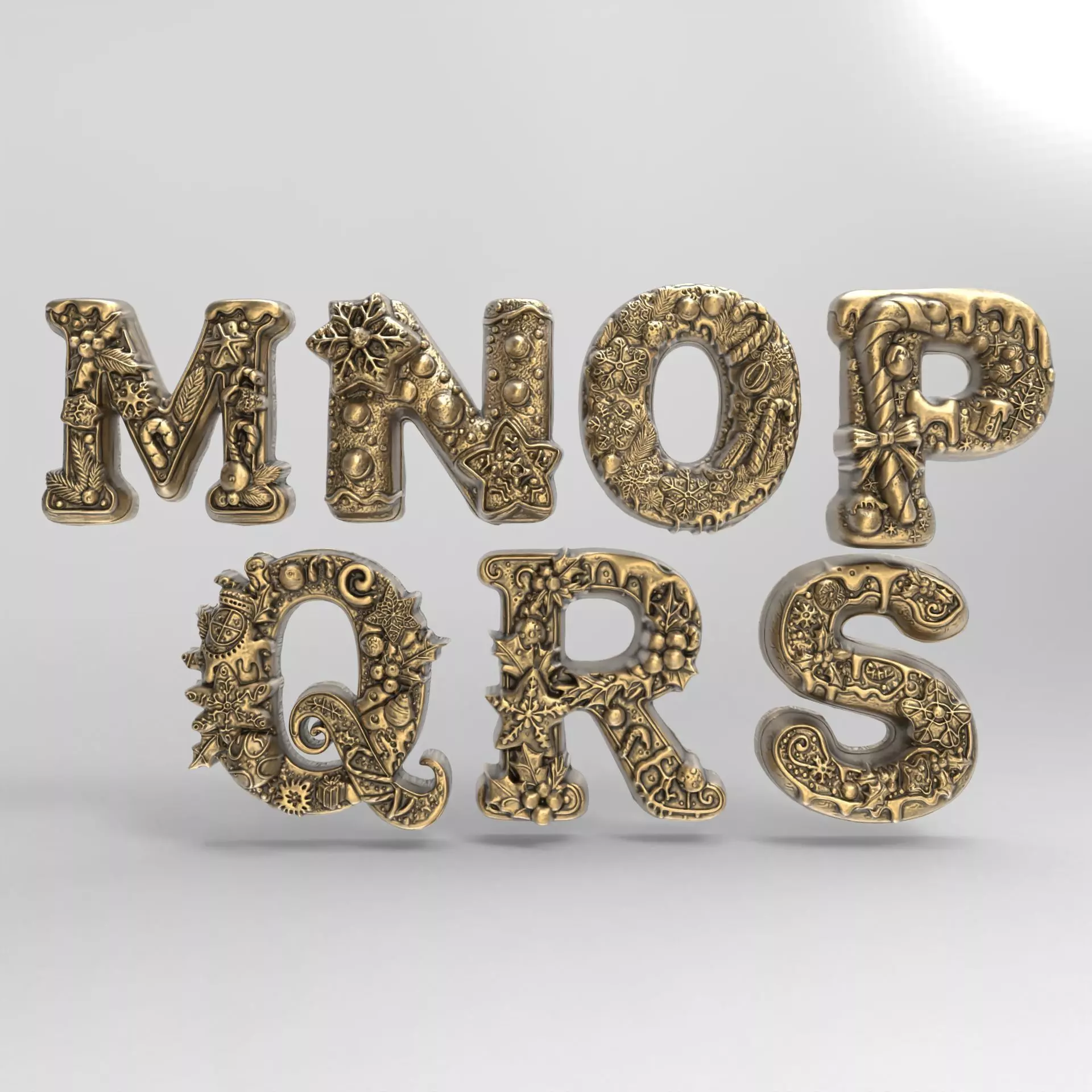 christmas alphabet decor M to S  3D print model_0