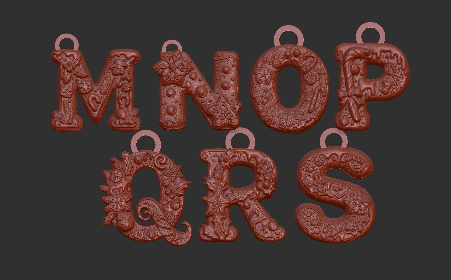 christmas alphabet decor M to S  3D print model_11