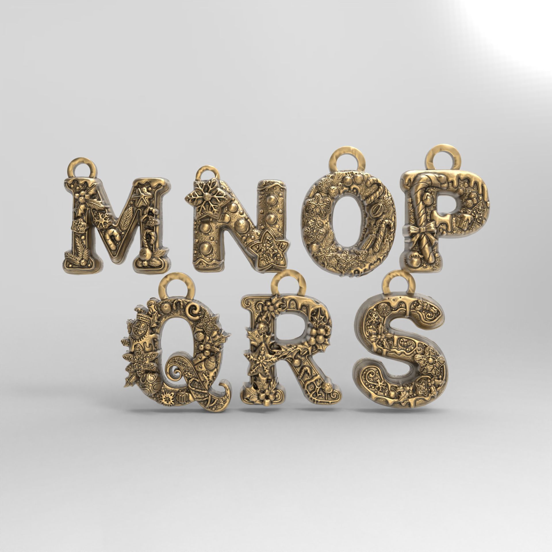christmas alphabet decor M to S  3D print model_1