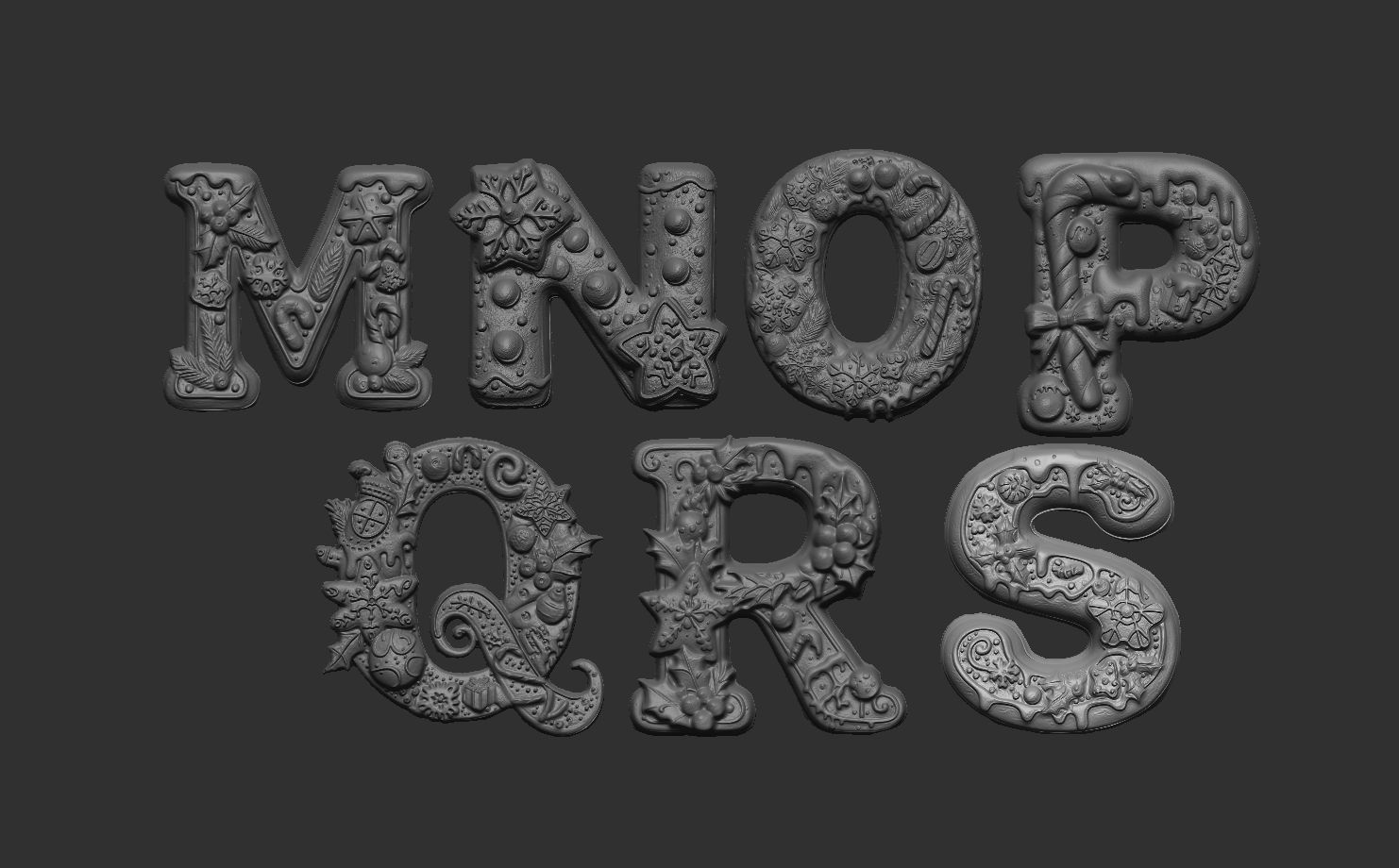 christmas alphabet decor M to S  3D print model_7