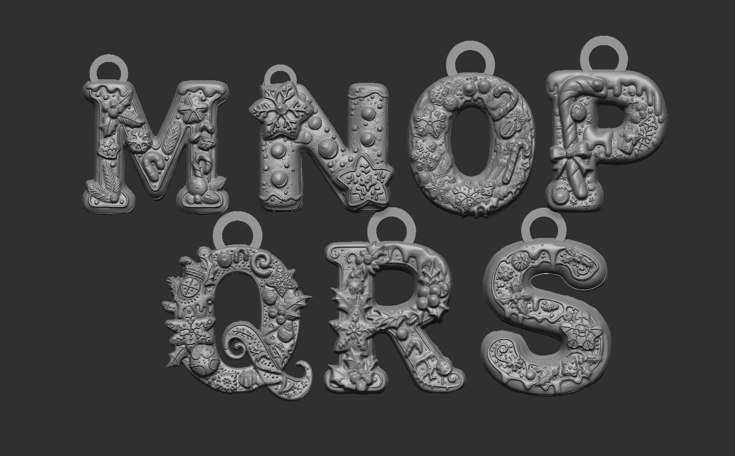 christmas alphabet decor M to S  3D print model_10