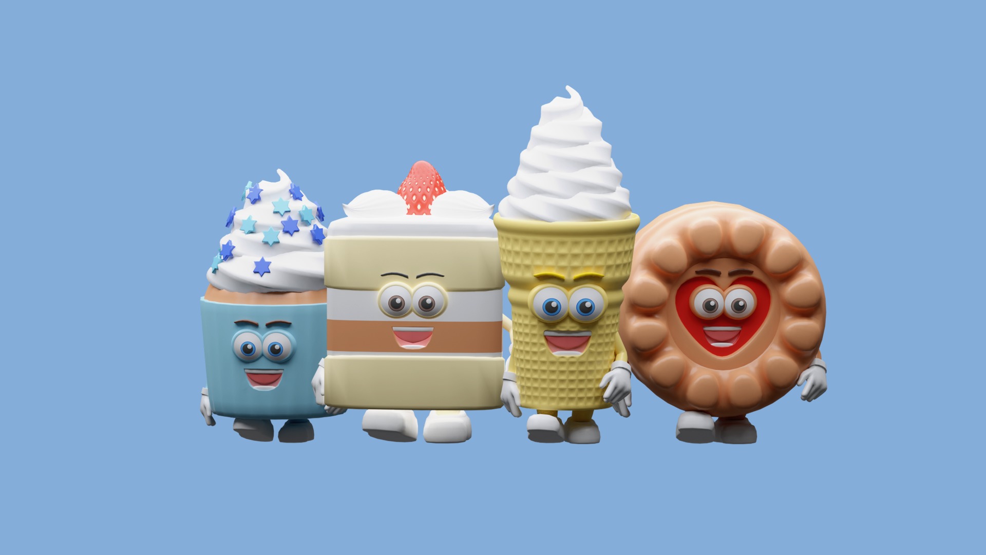 Cartoon characters cakes Low-poly 3D model_5