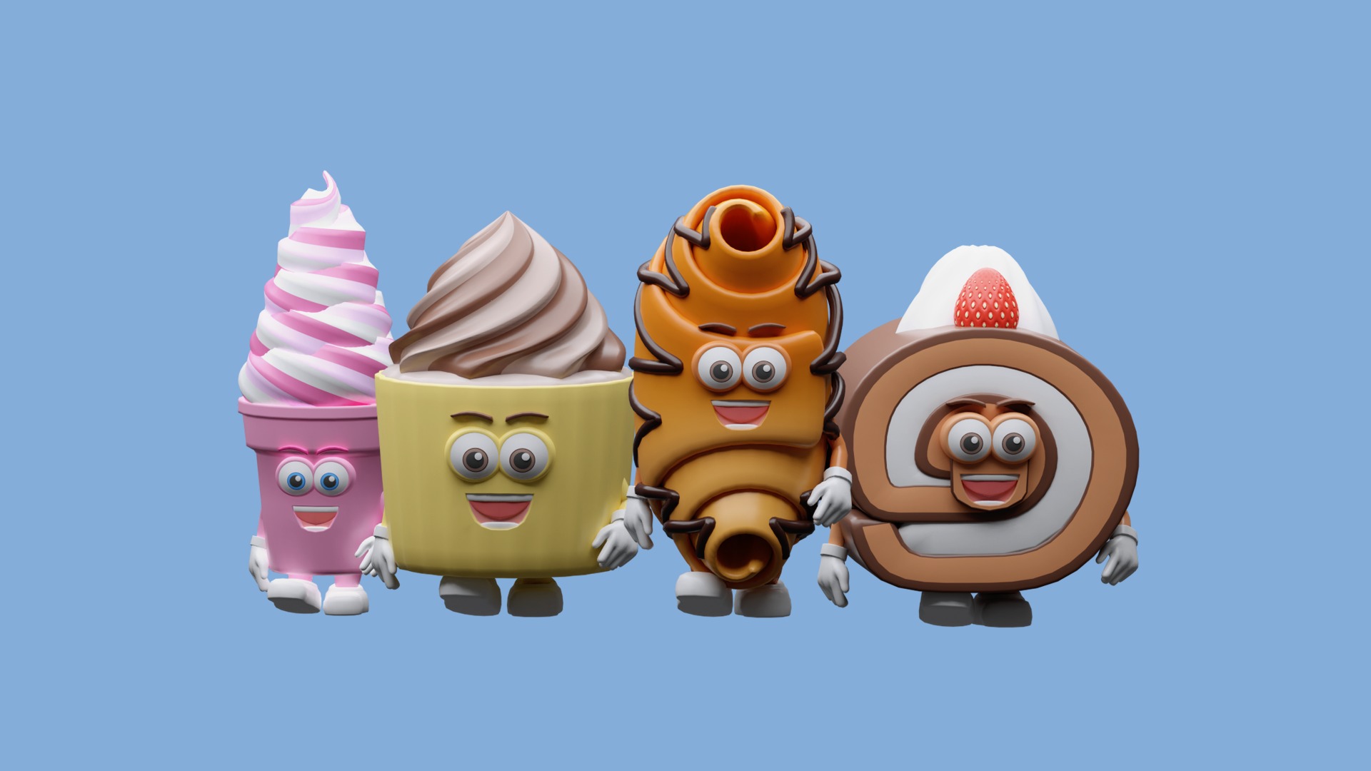 Cartoon characters cakes Low-poly 3D model_3