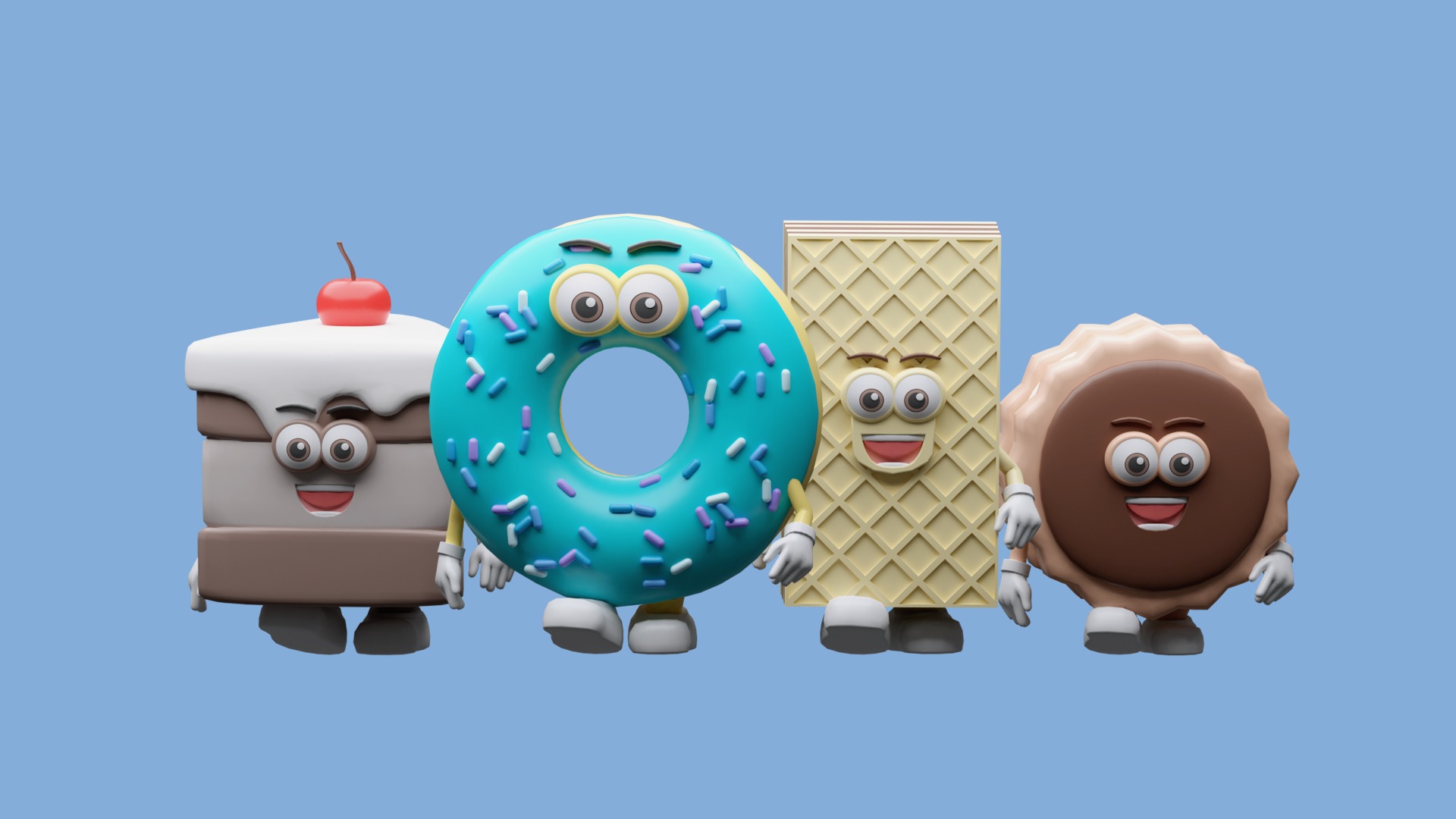 Cartoon characters cakes Low-poly 3D model_4