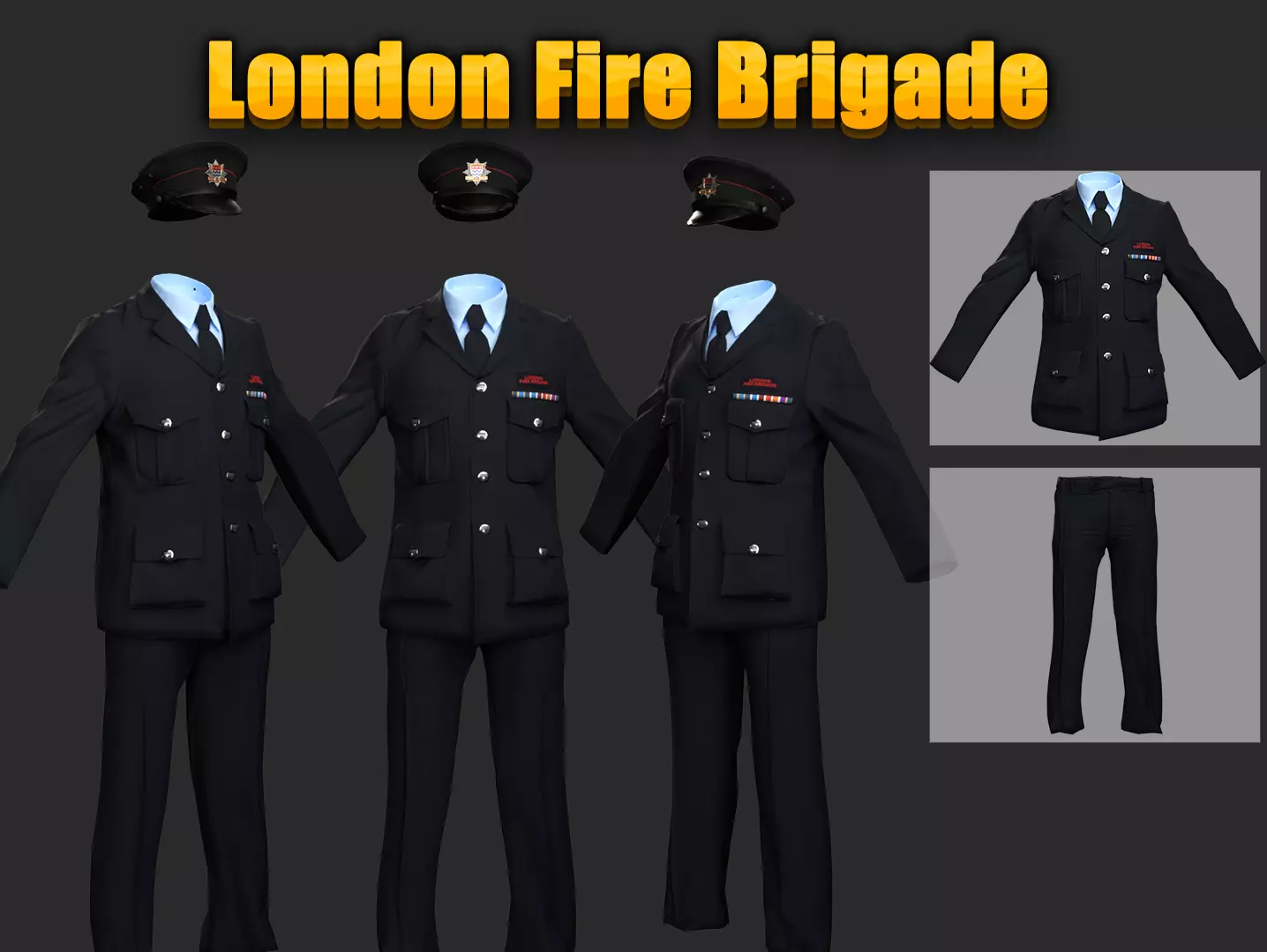 3D Model Collection of Modern London Fire Brigade Formal Uniform Low-poly 3D model_0