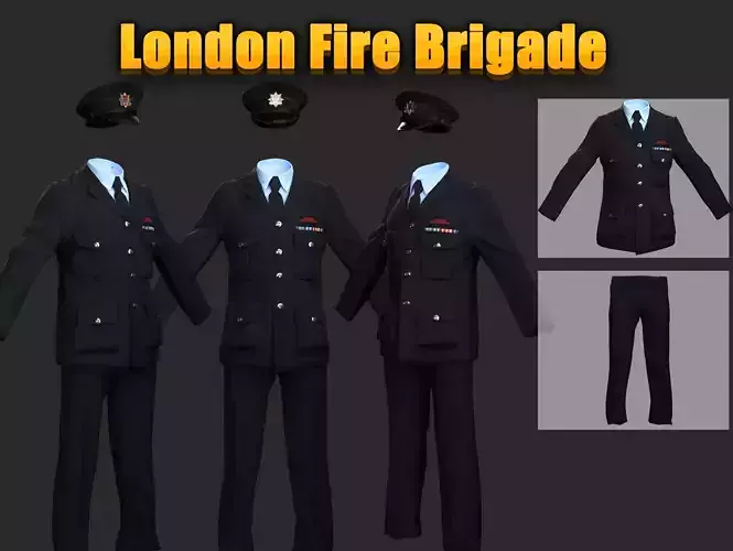 3D Model Collection of Modern London Fire Brigade Formal Uniform Low-poly 3D model