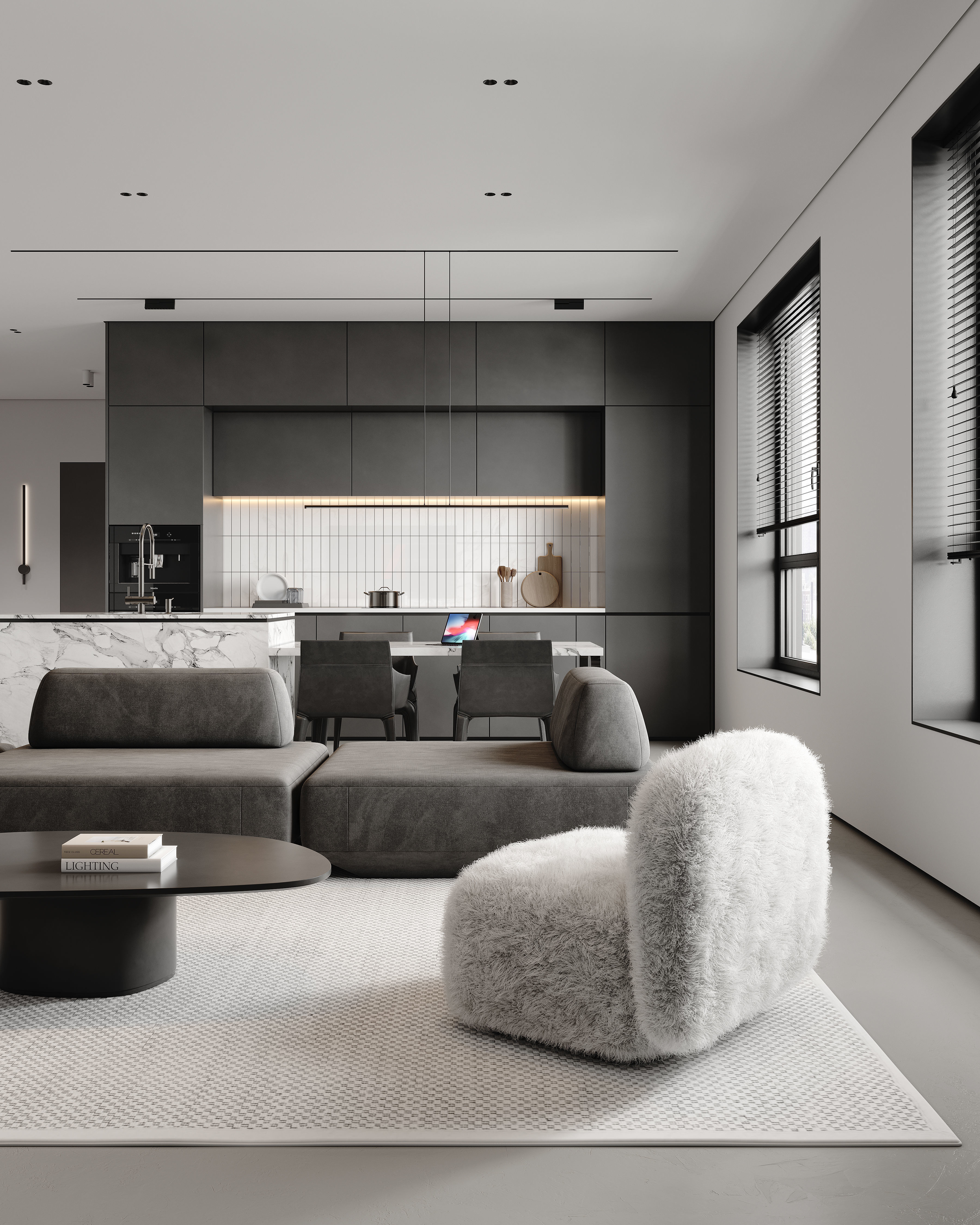 AR-22081 Gray House - Livingroom-Kitchen-Hallway 3D Scene 3D model_7