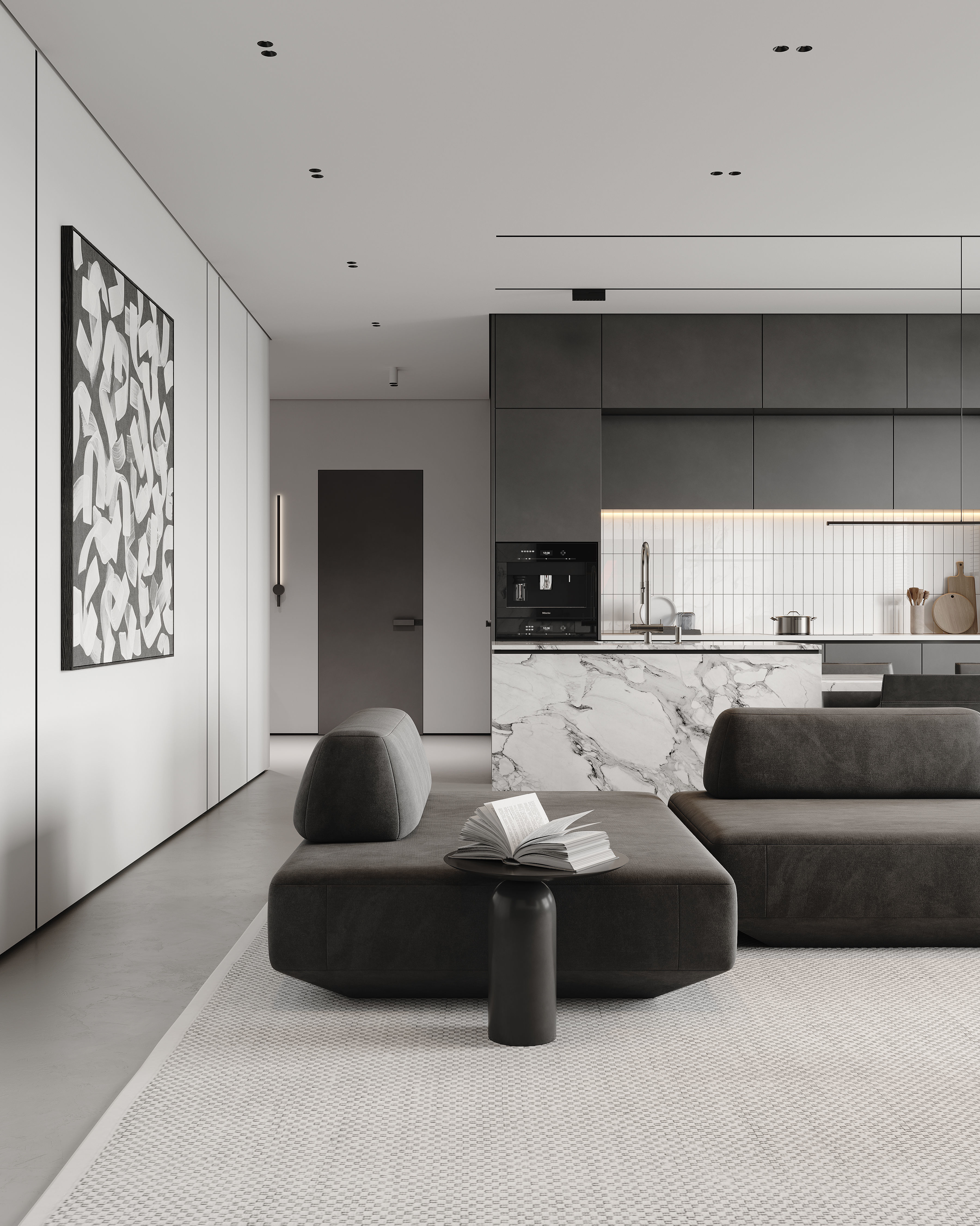 AR-22081 Gray House - Livingroom-Kitchen-Hallway 3D Scene 3D model_8