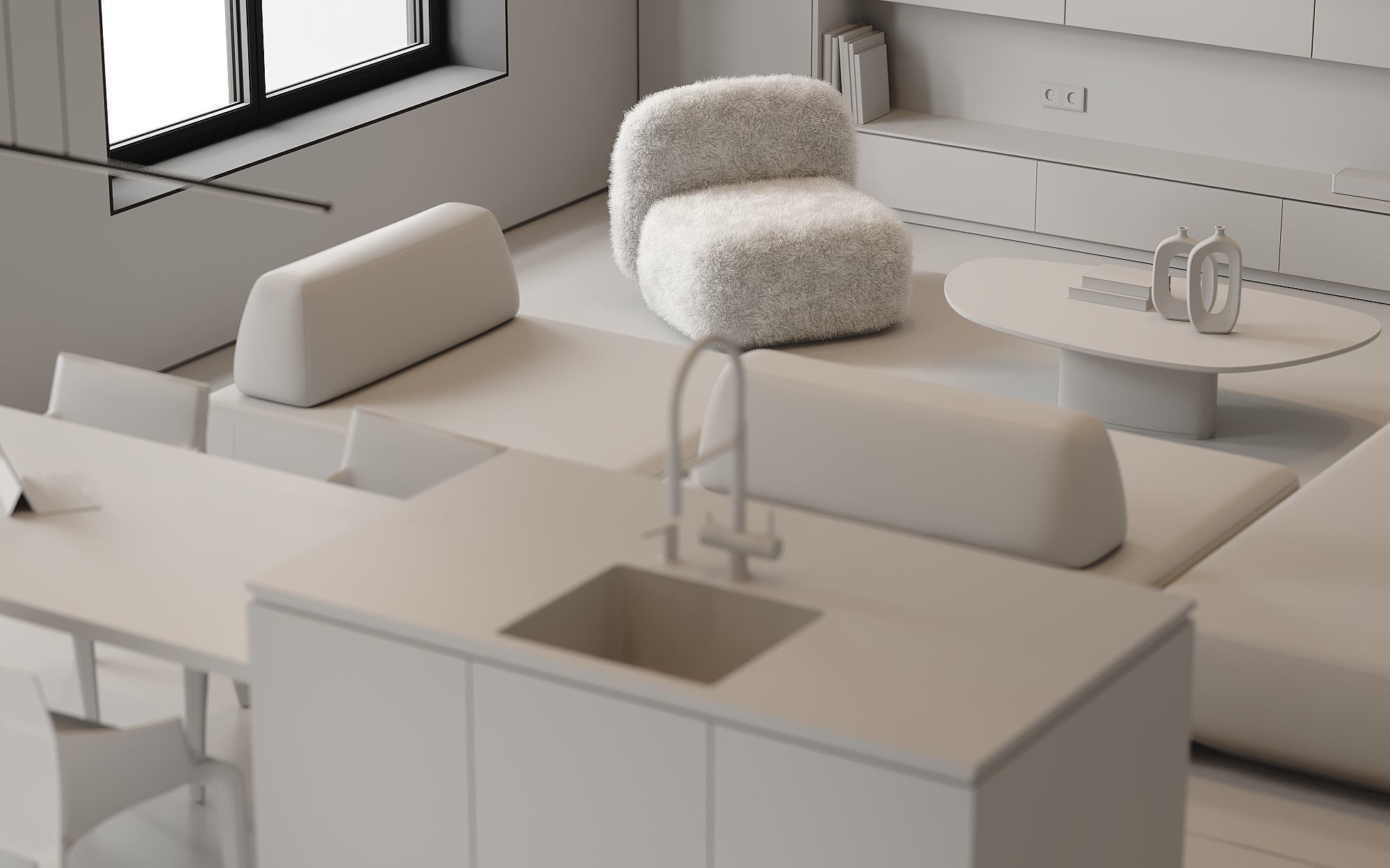 AR-22081 Gray House - Livingroom-Kitchen-Hallway 3D Scene 3D model_27