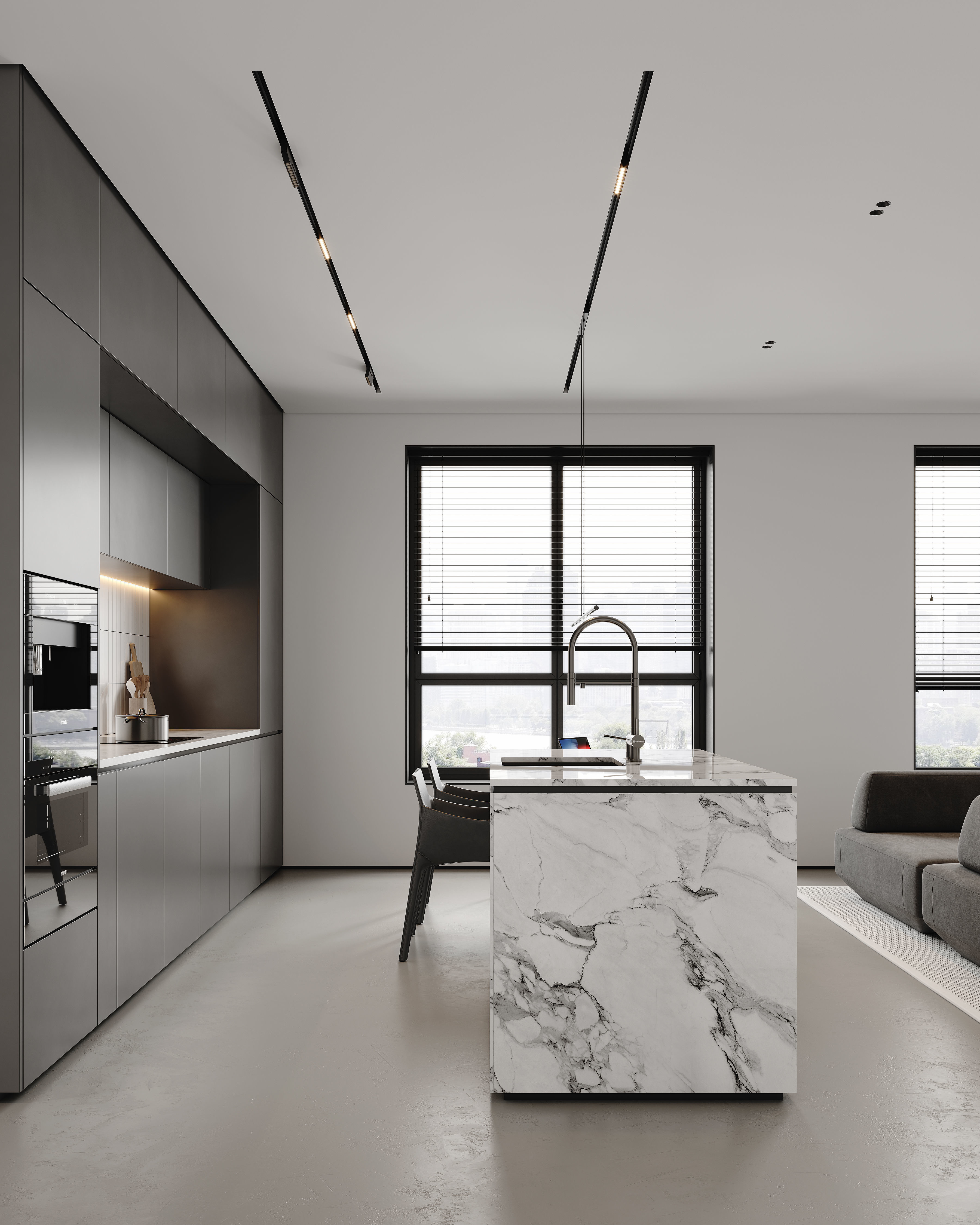 AR-22081 Gray House - Livingroom-Kitchen-Hallway 3D Scene 3D model_11