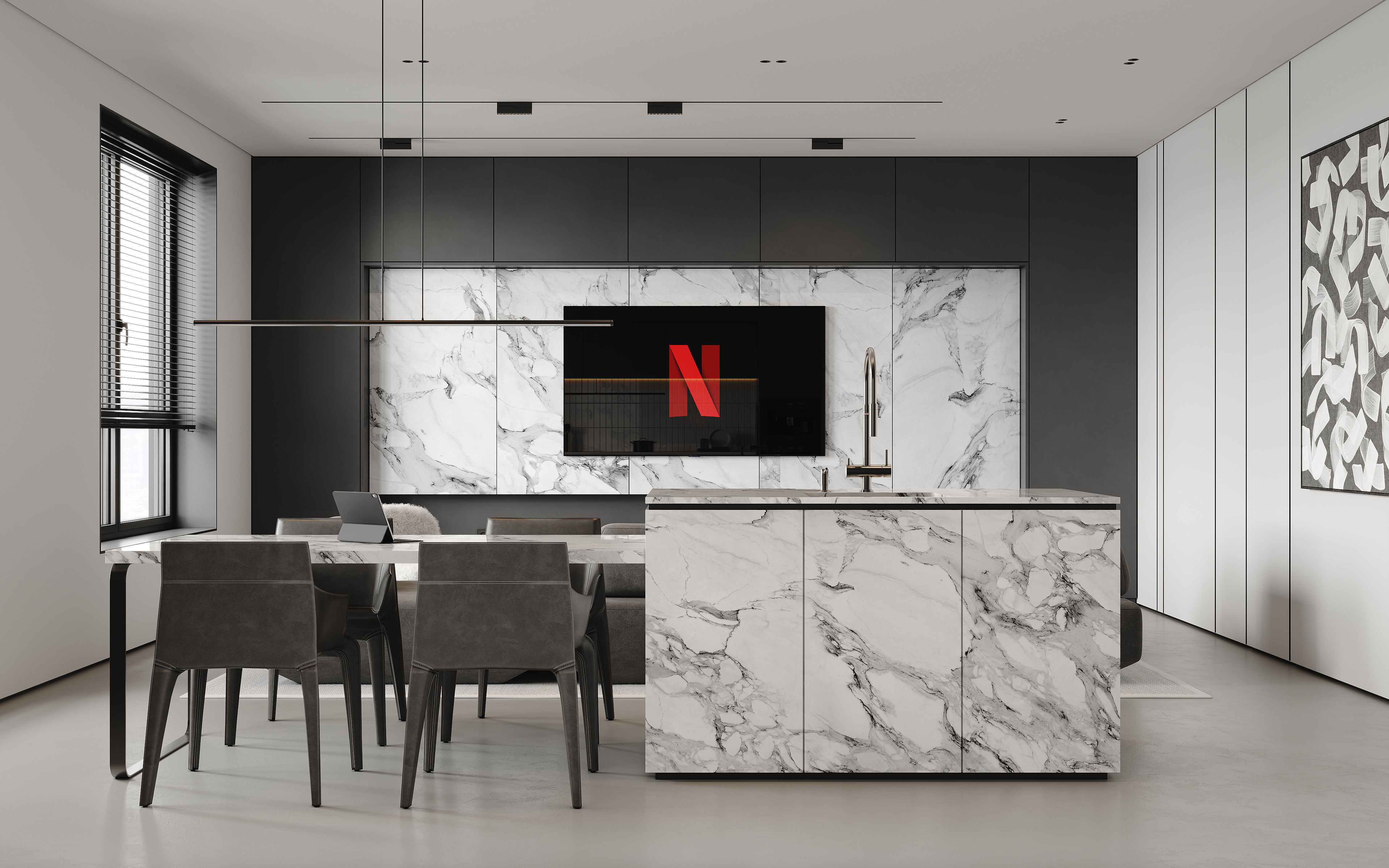 AR-22081 Gray House - Livingroom-Kitchen-Hallway 3D Scene 3D model_3