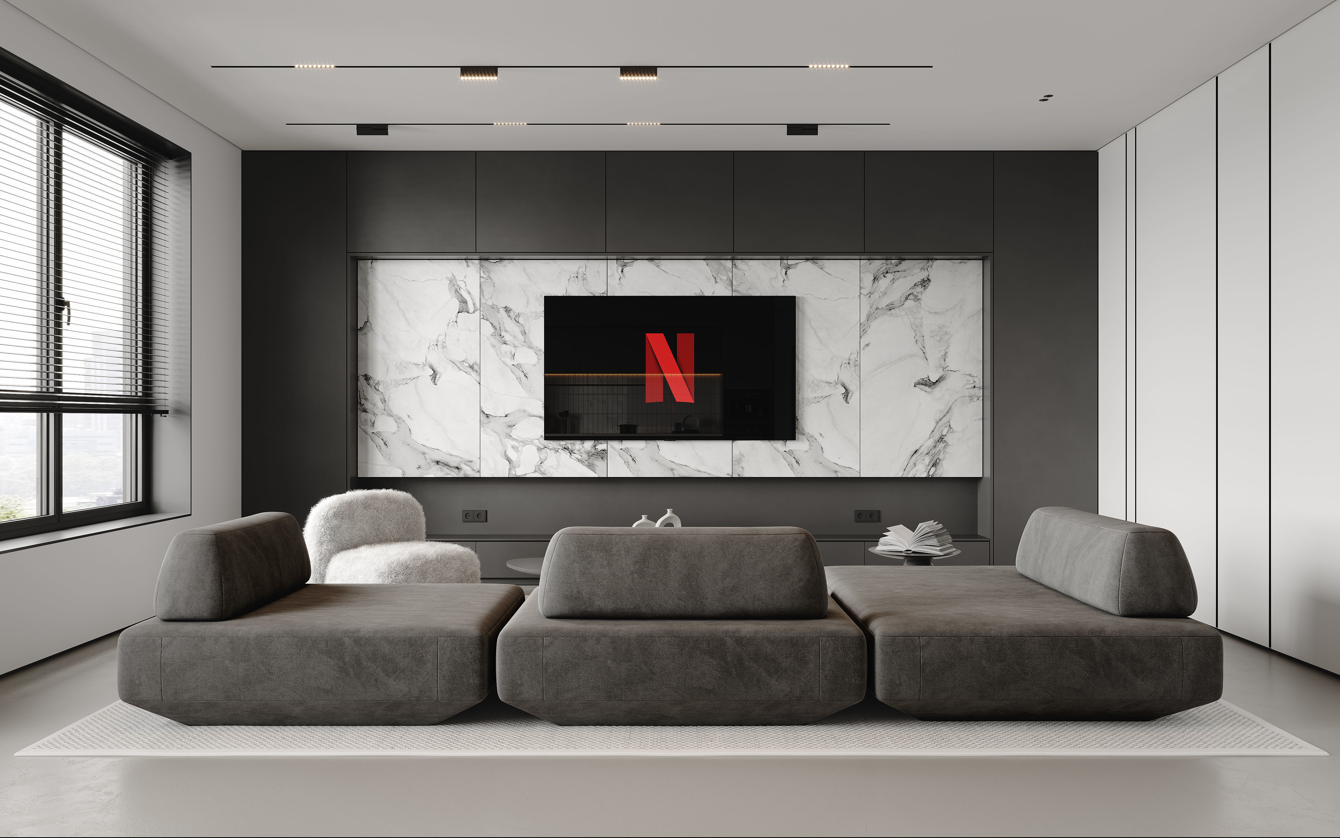 AR-22081 Gray House - Livingroom-Kitchen-Hallway 3D Scene 3D model_4