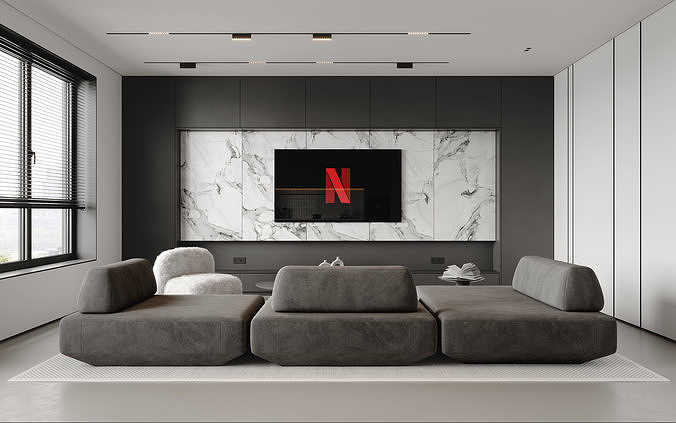 AR-22081 Gray House - Livingroom-Kitchen-Hallway 3D Scene 3D model 5