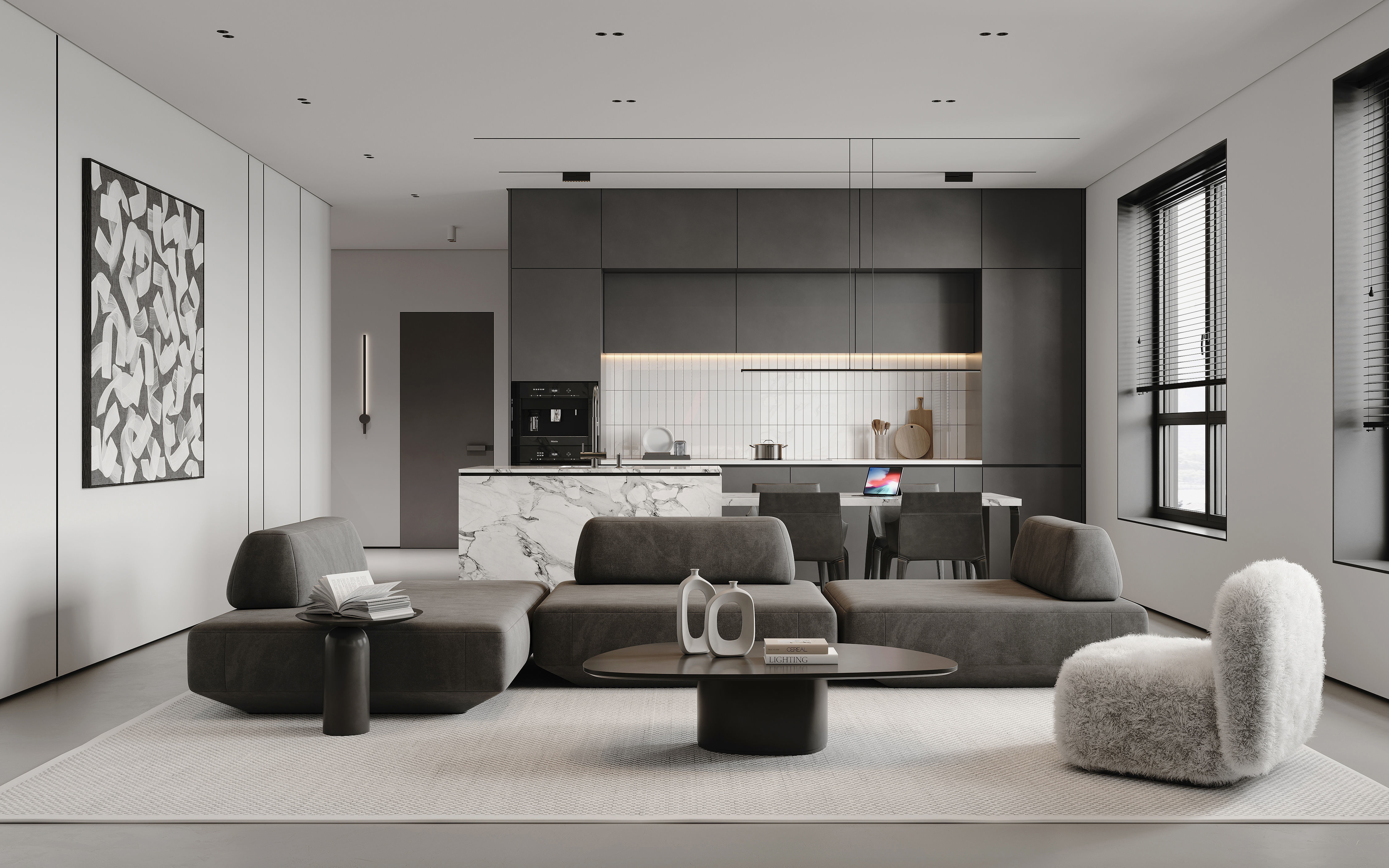 AR-22081 Gray House - Livingroom-Kitchen-Hallway 3D Scene 3D model_1
