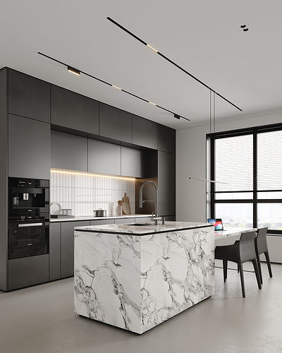AR-22081 Gray House - Livingroom-Kitchen-Hallway 3D Scene 3D model 6