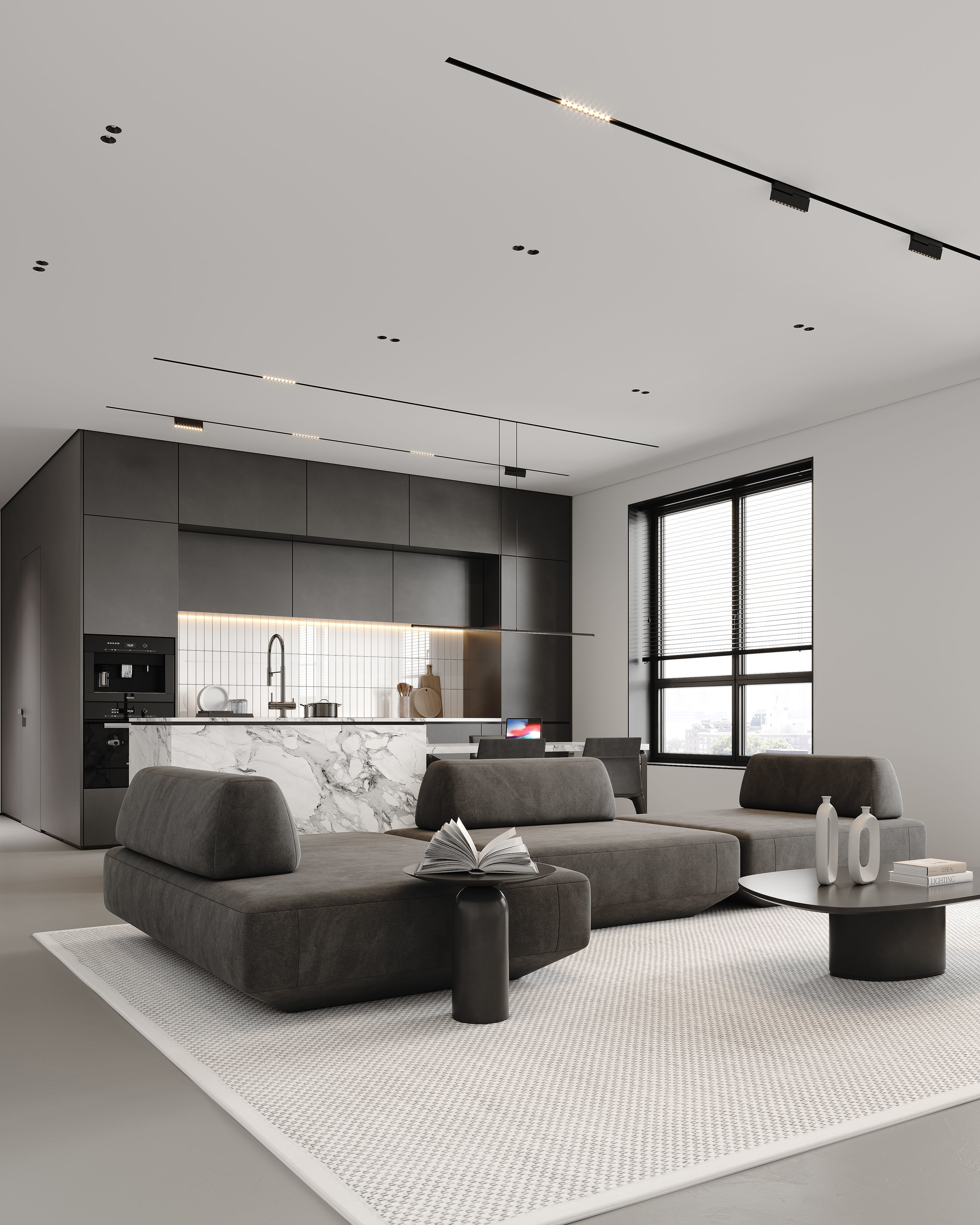 AR-22081 Gray House - Livingroom-Kitchen-Hallway 3D Scene 3D model_6