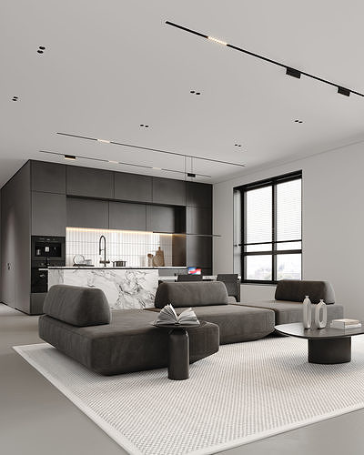 AR-22081 Gray House - Livingroom-Kitchen-Hallway 3D Scene 3D model 7