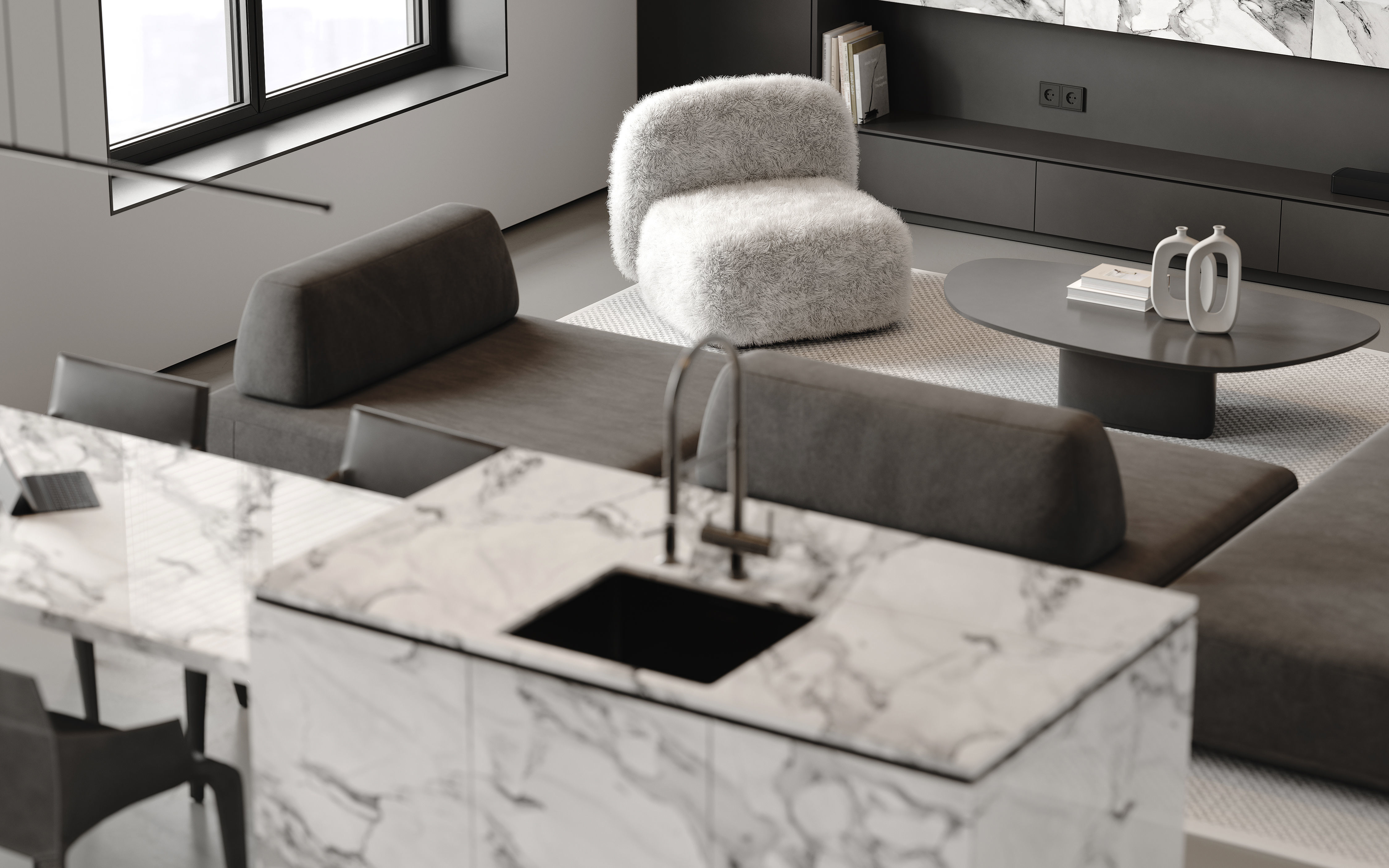 AR-22081 Gray House - Livingroom-Kitchen-Hallway 3D Scene 3D model_9