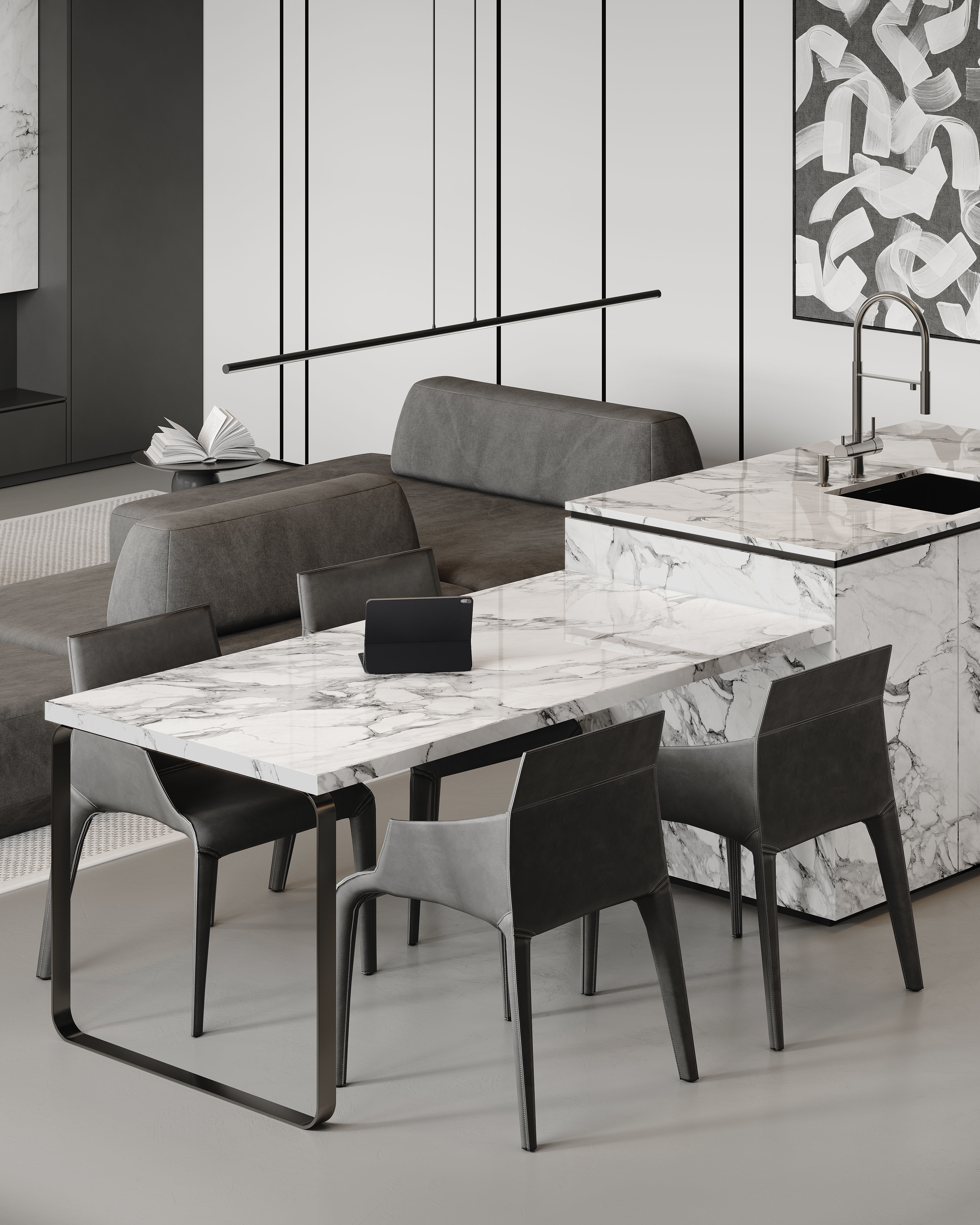 AR-22081 Gray House - Livingroom-Kitchen-Hallway 3D Scene 3D model_14