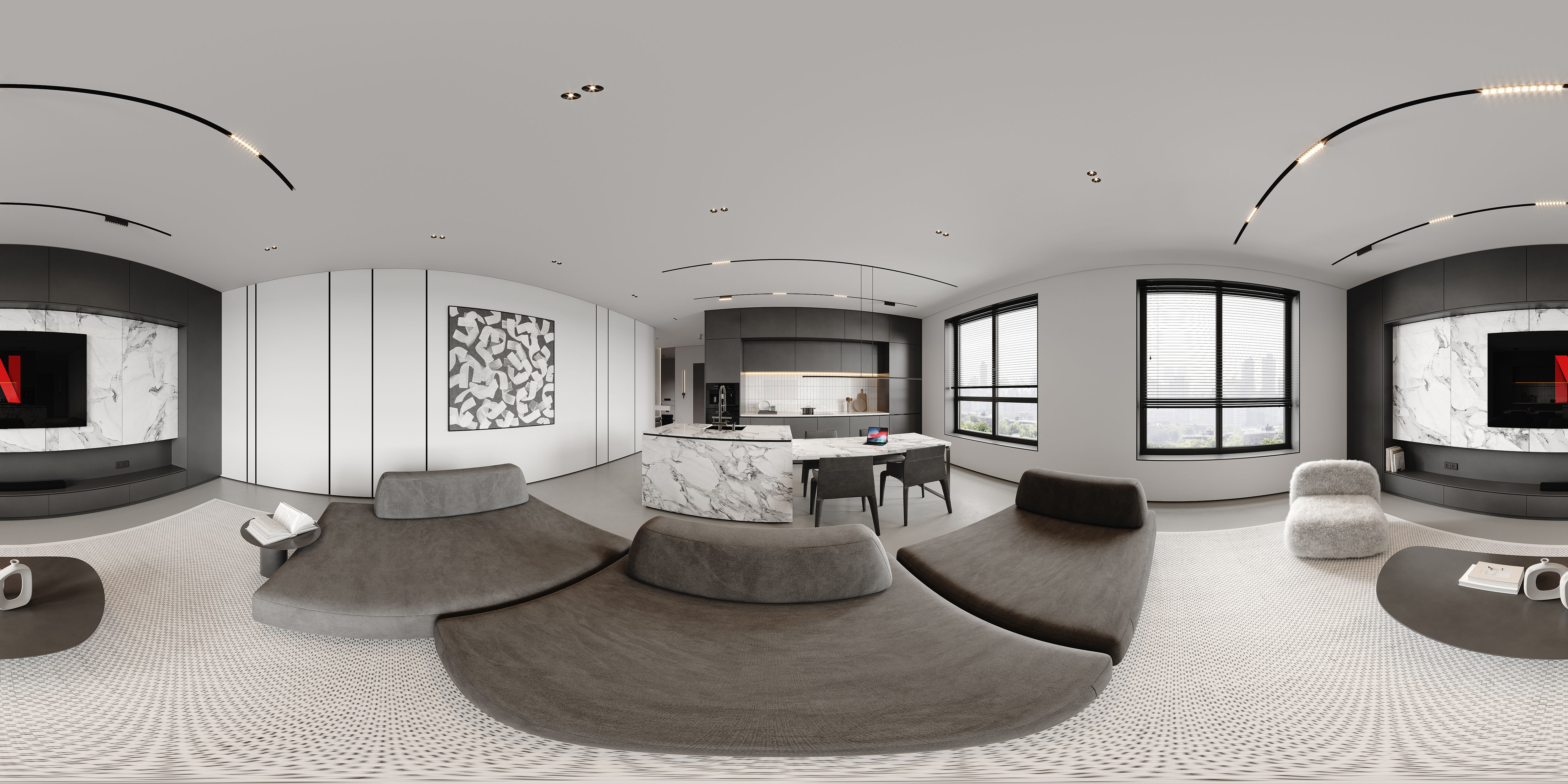 AR-22081 Gray House - Livingroom-Kitchen-Hallway 3D Scene 3D model_24