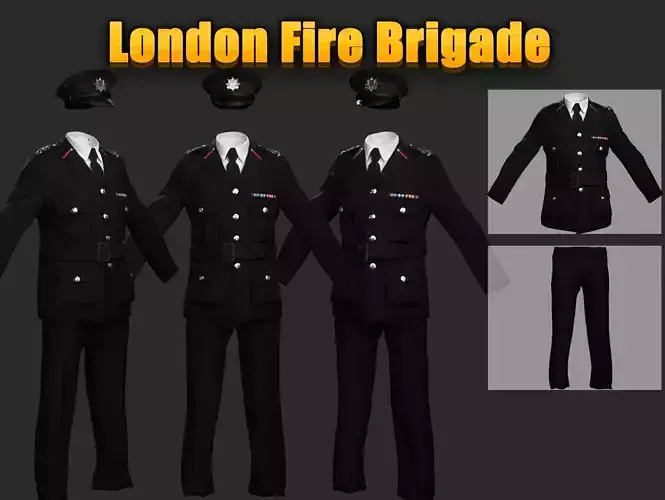 3D Model Collection of Modern London Fire Brigade Formal Uniform Low-poly 3D model