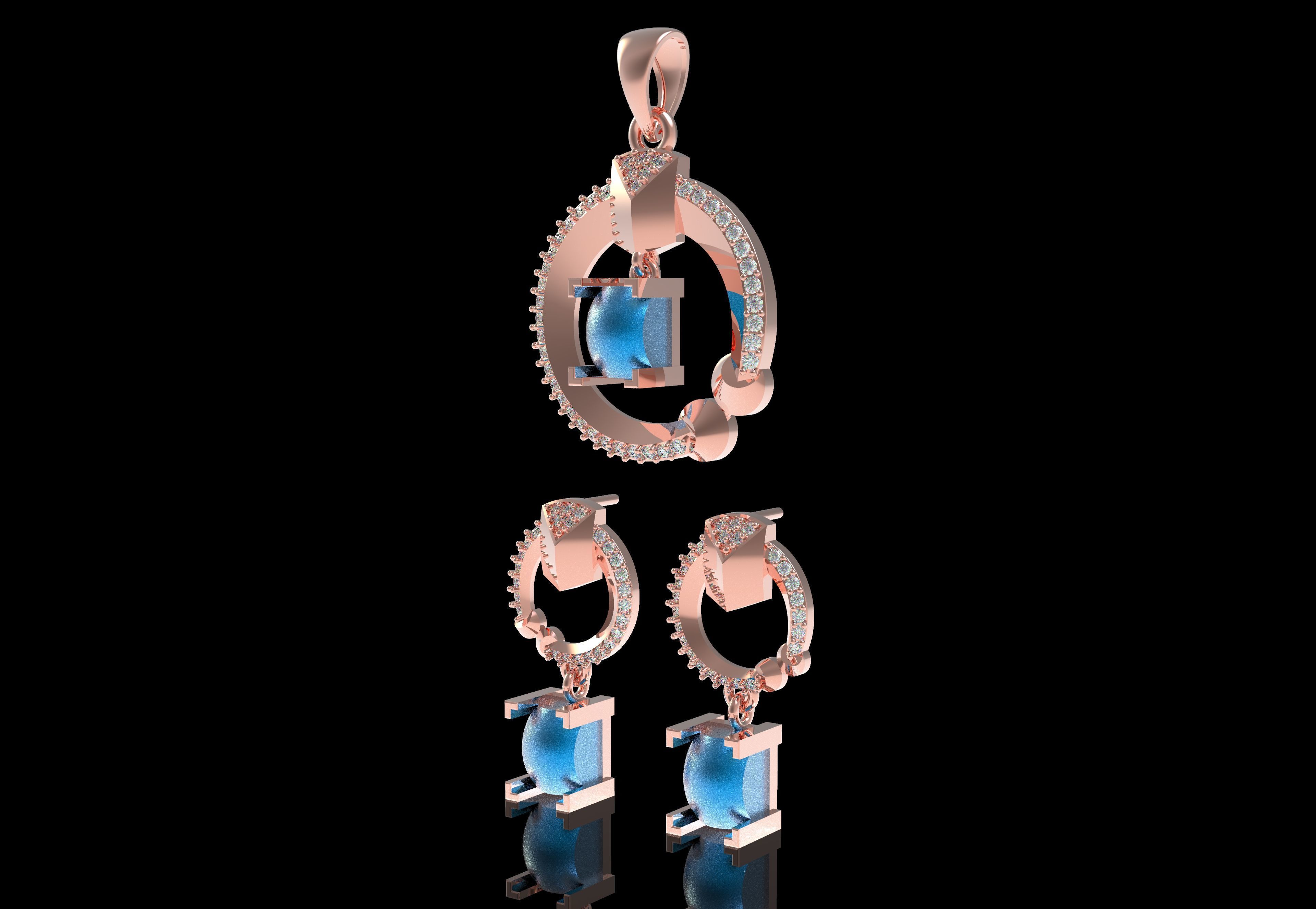 Diamond Pendant Set 42 3D print model_21