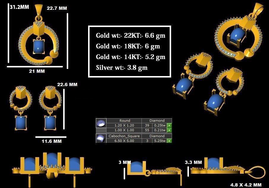 Diamond Pendant Set 42 3D print model_27
