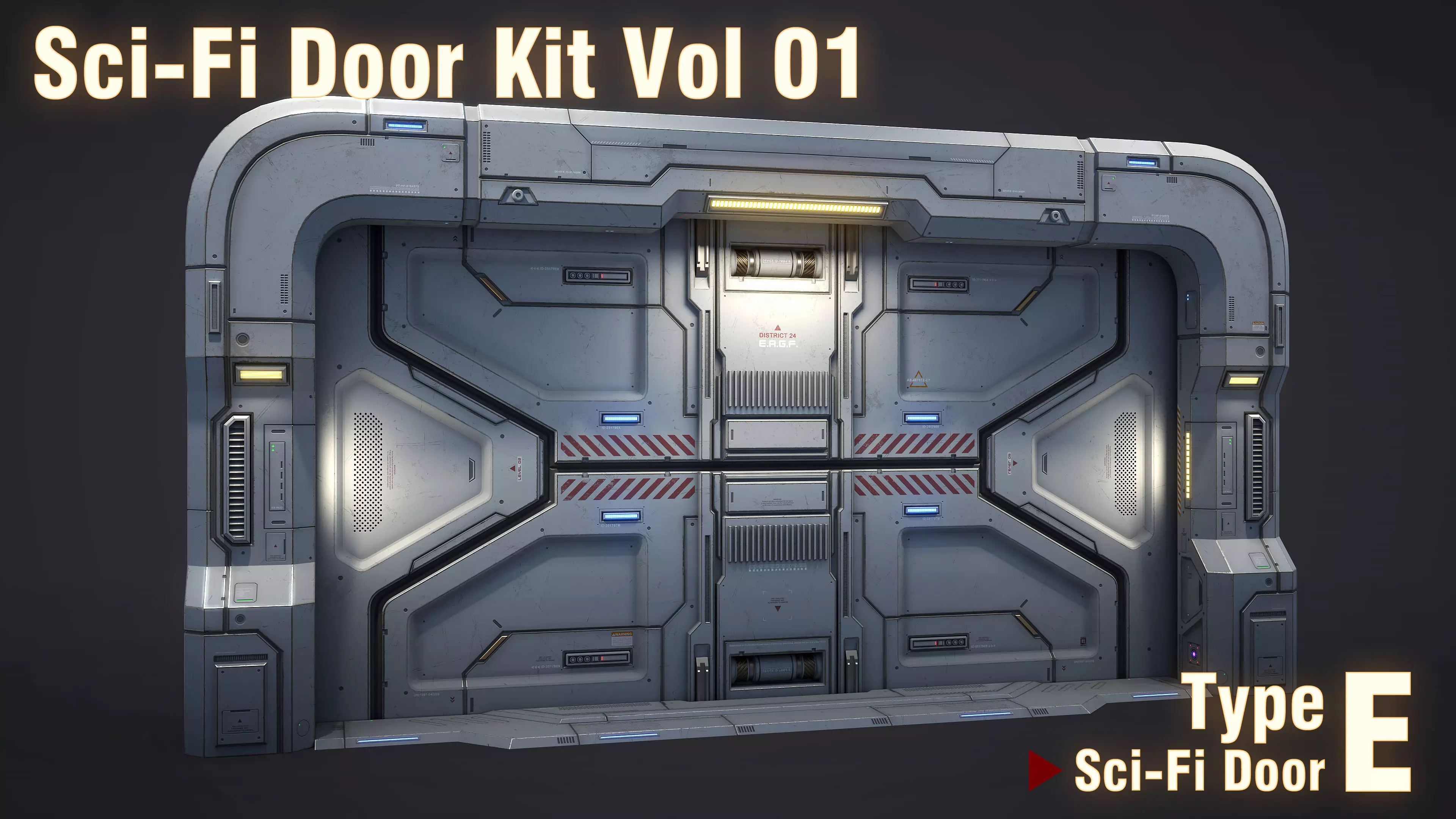 Sci-Fi Door Kit Vol 01-Type E-PBR Low-poly 3D model_0