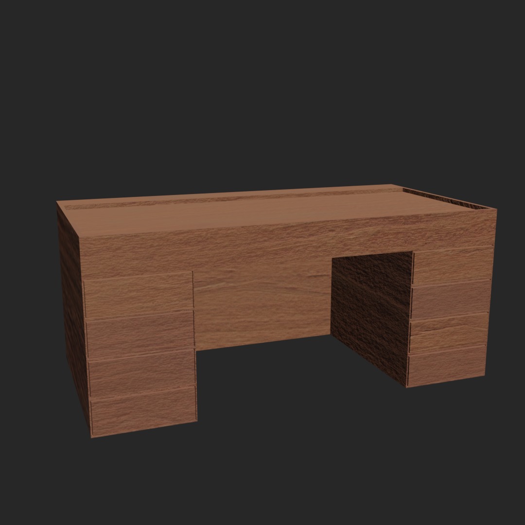 Wooden Realistic Desk Low-poly 3D model_3
