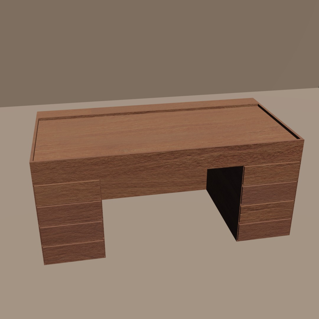 Wooden Realistic Desk Low-poly 3D model_1