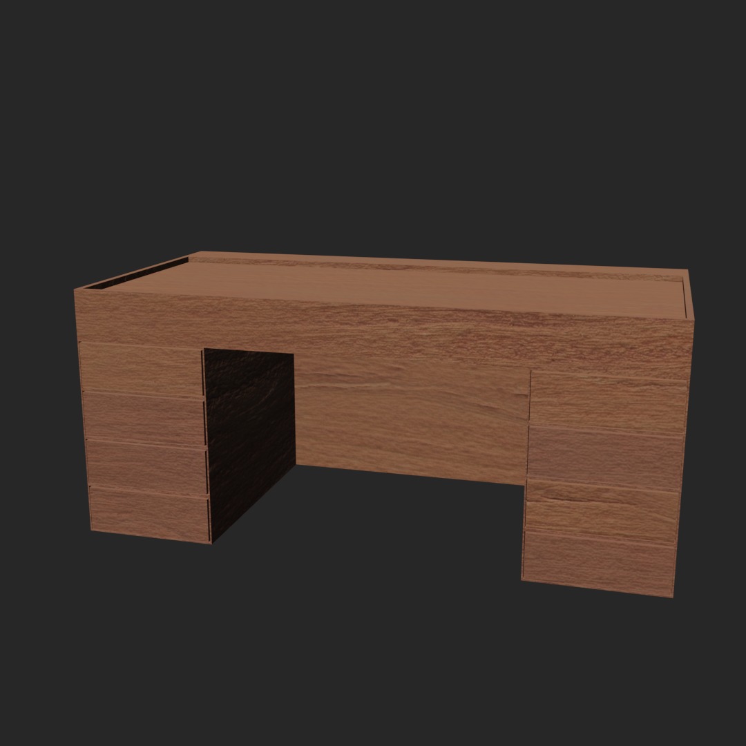 Wooden Realistic Desk Low-poly 3D model_4