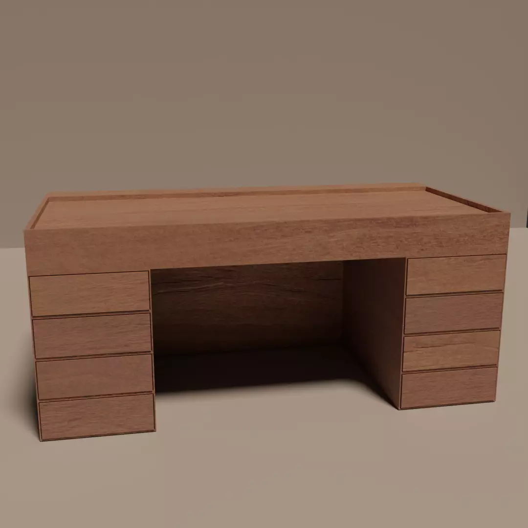 Wooden Realistic Desk Low-poly 3D model_0